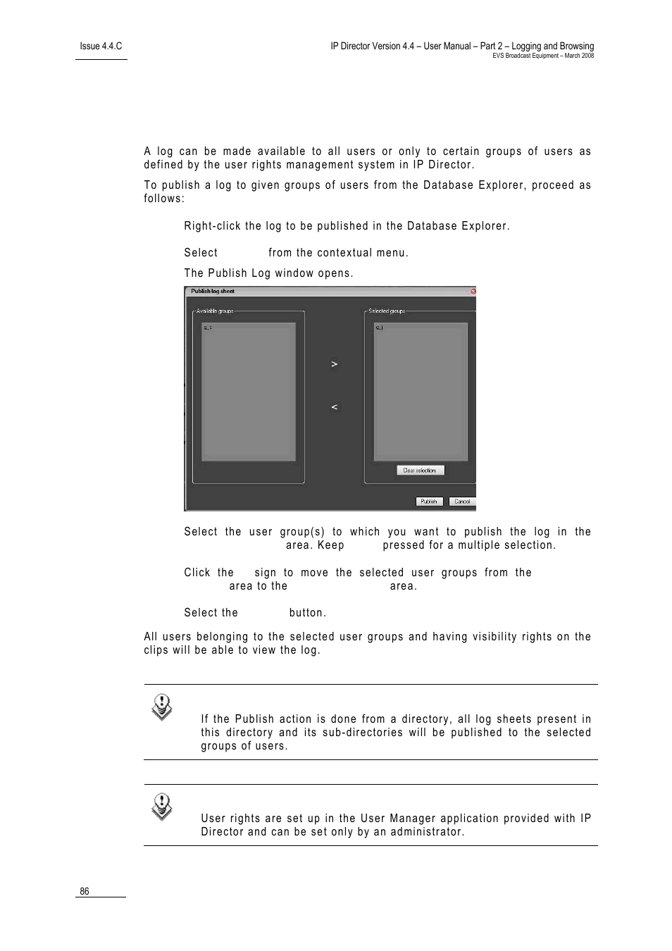 3 how to publish a log directory or a log sheet, How to publish a log directory or a log sheet, Ow to | Ublish a, Irectory or a, Heet | EVS IPDirector Version 4.4 - March 2008 Part 2 User's Manual User Manual | Page 99 / 136