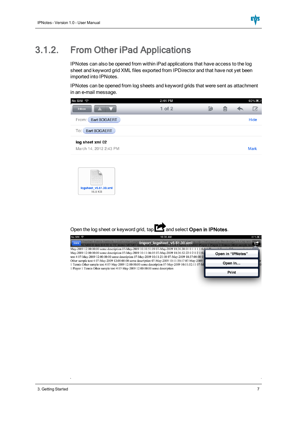 From other ipad applications | EVS IPNotes Version 1.0 - November 2012 User Manual User Manual | Page 12 / 70