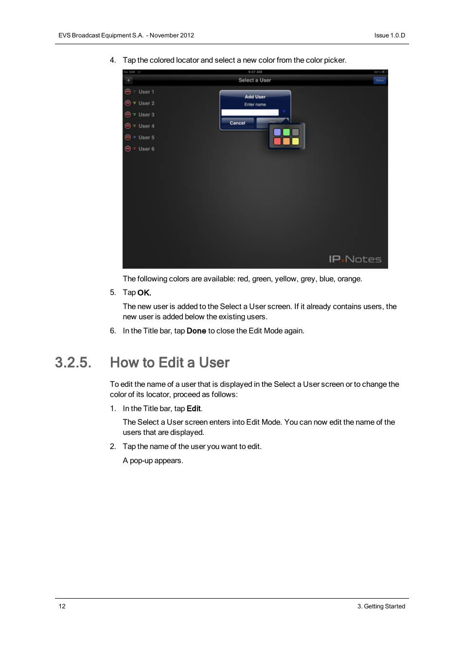 How to edit a user | EVS IPNotes Version 1.0 - November 2012 User Manual User Manual | Page 17 / 70
