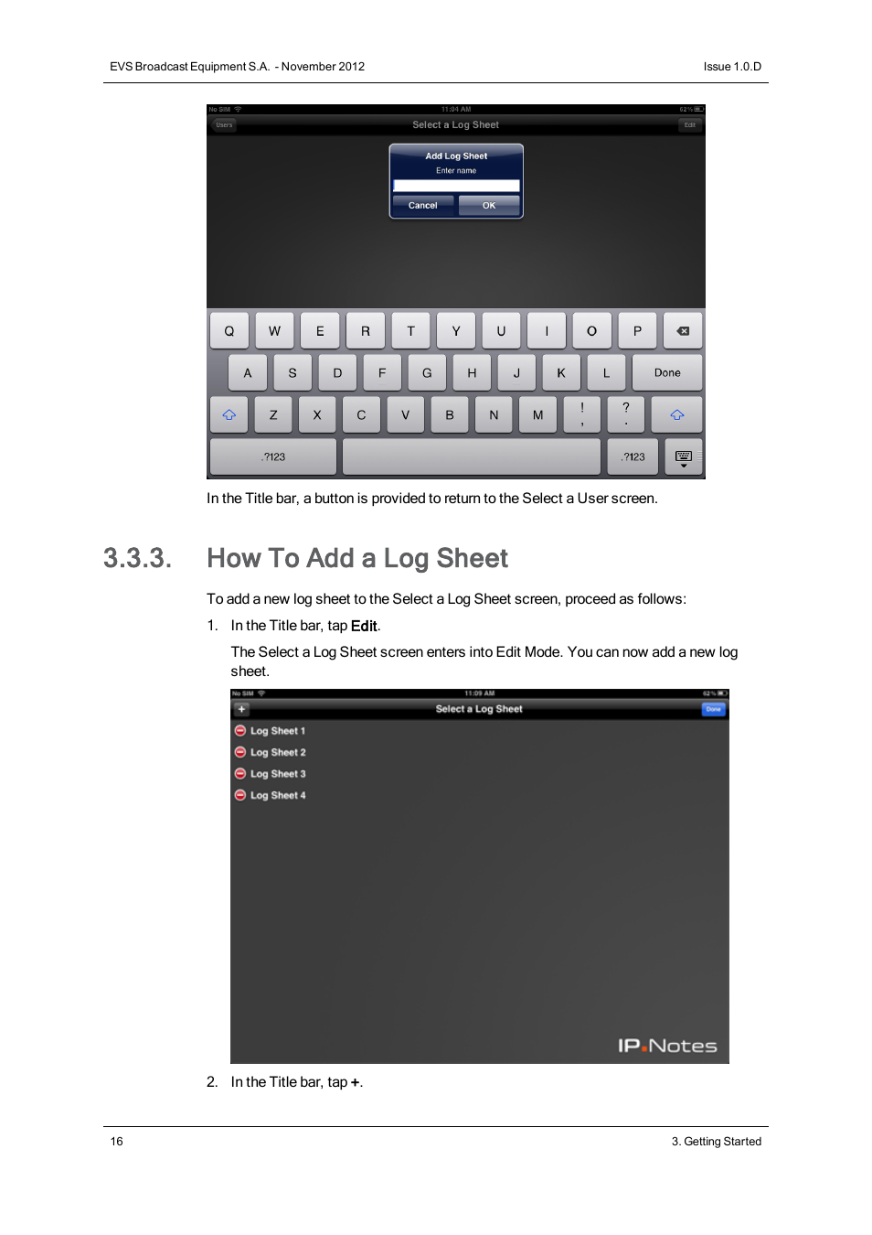 How to add a log sheet | EVS IPNotes Version 1.0 - November 2012 User Manual User Manual | Page 21 / 70
