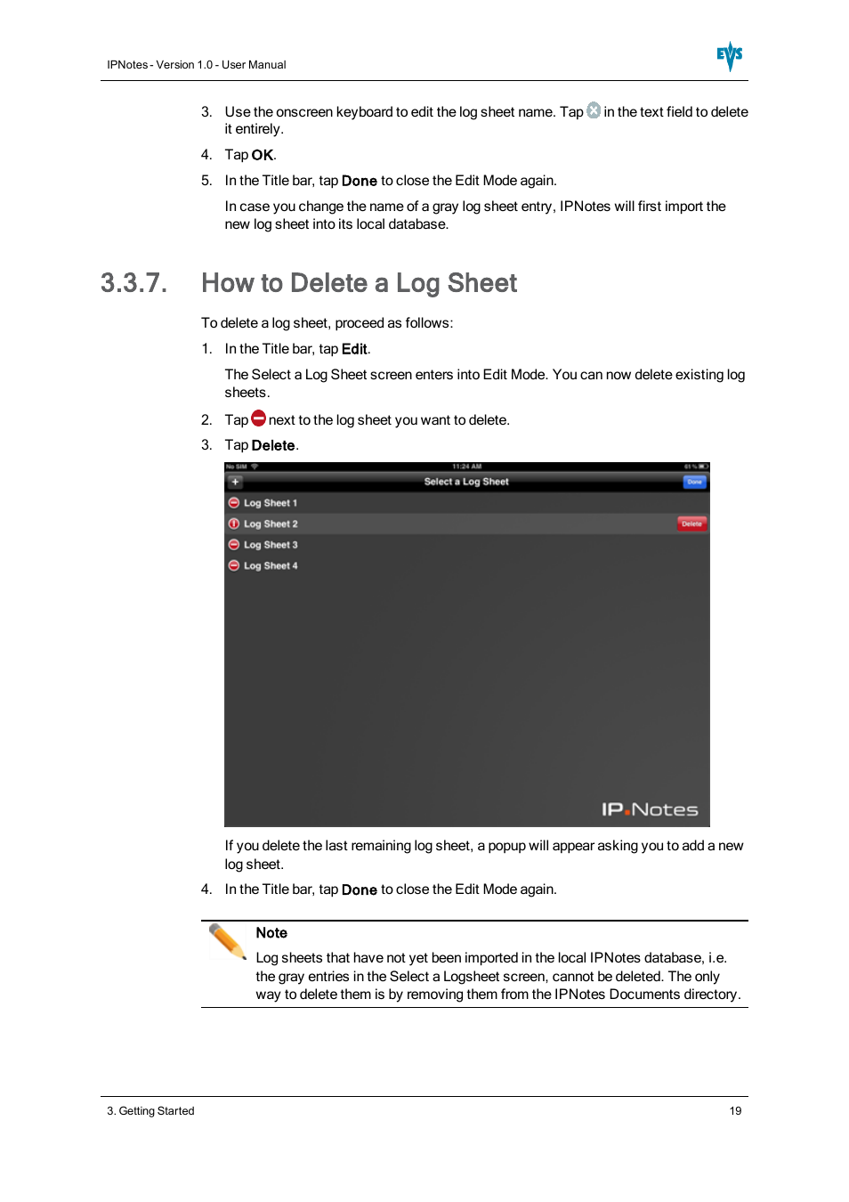 How to delete a log sheet | EVS IPNotes Version 1.0 - November 2012 User Manual User Manual | Page 24 / 70