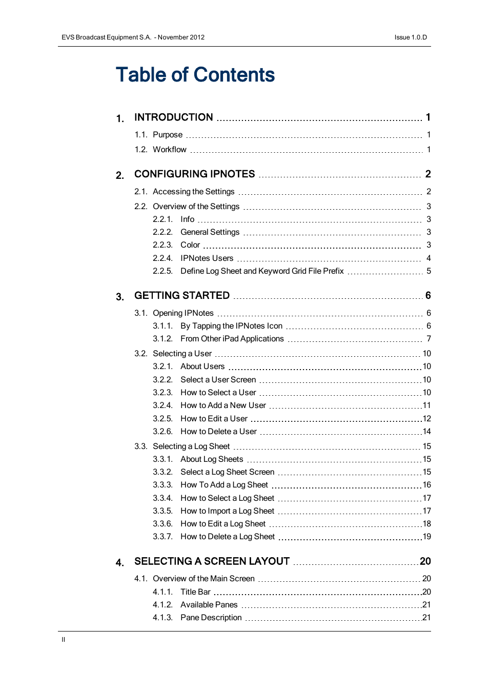 EVS IPNotes Version 1.0 - November 2012 User Manual User Manual | Page 3 / 70