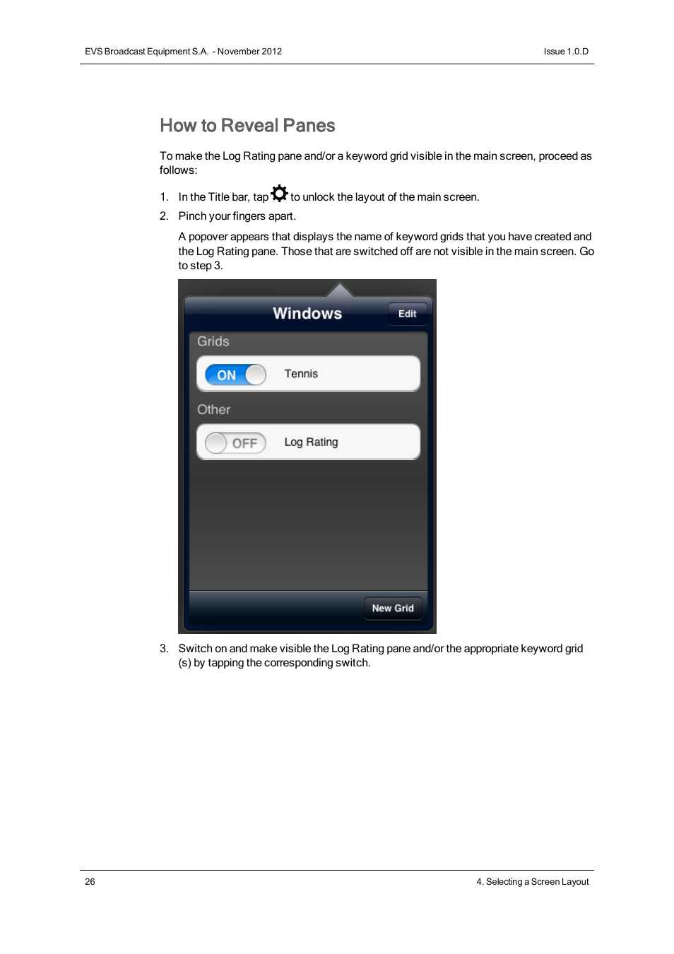 How to reveal panes | EVS IPNotes Version 1.0 - November 2012 User Manual User Manual | Page 31 / 70