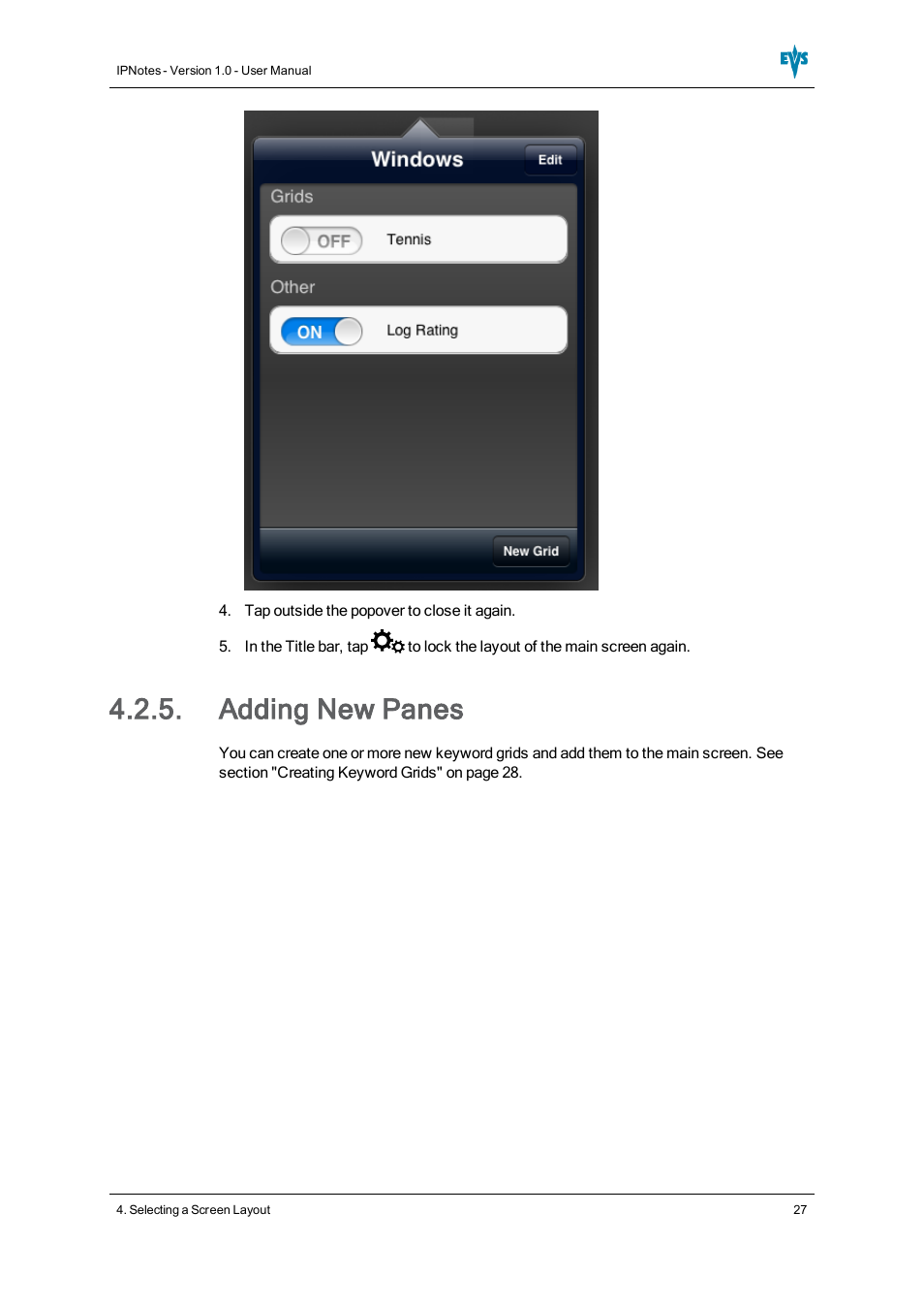 Adding new panes | EVS IPNotes Version 1.0 - November 2012 User Manual User Manual | Page 32 / 70