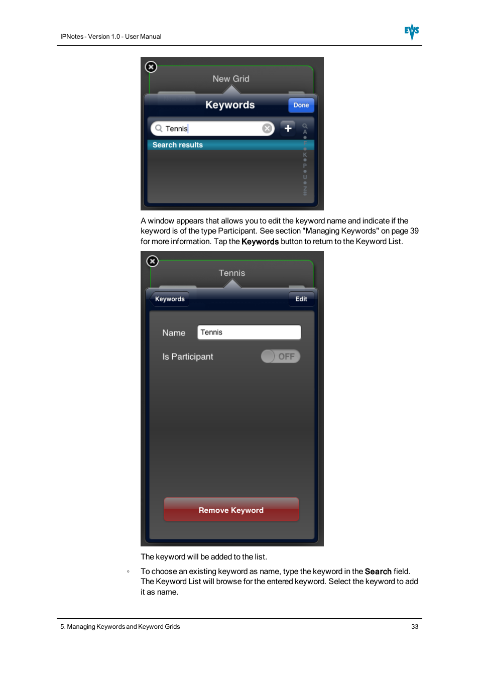 EVS IPNotes Version 1.0 - November 2012 User Manual User Manual | Page 38 / 70