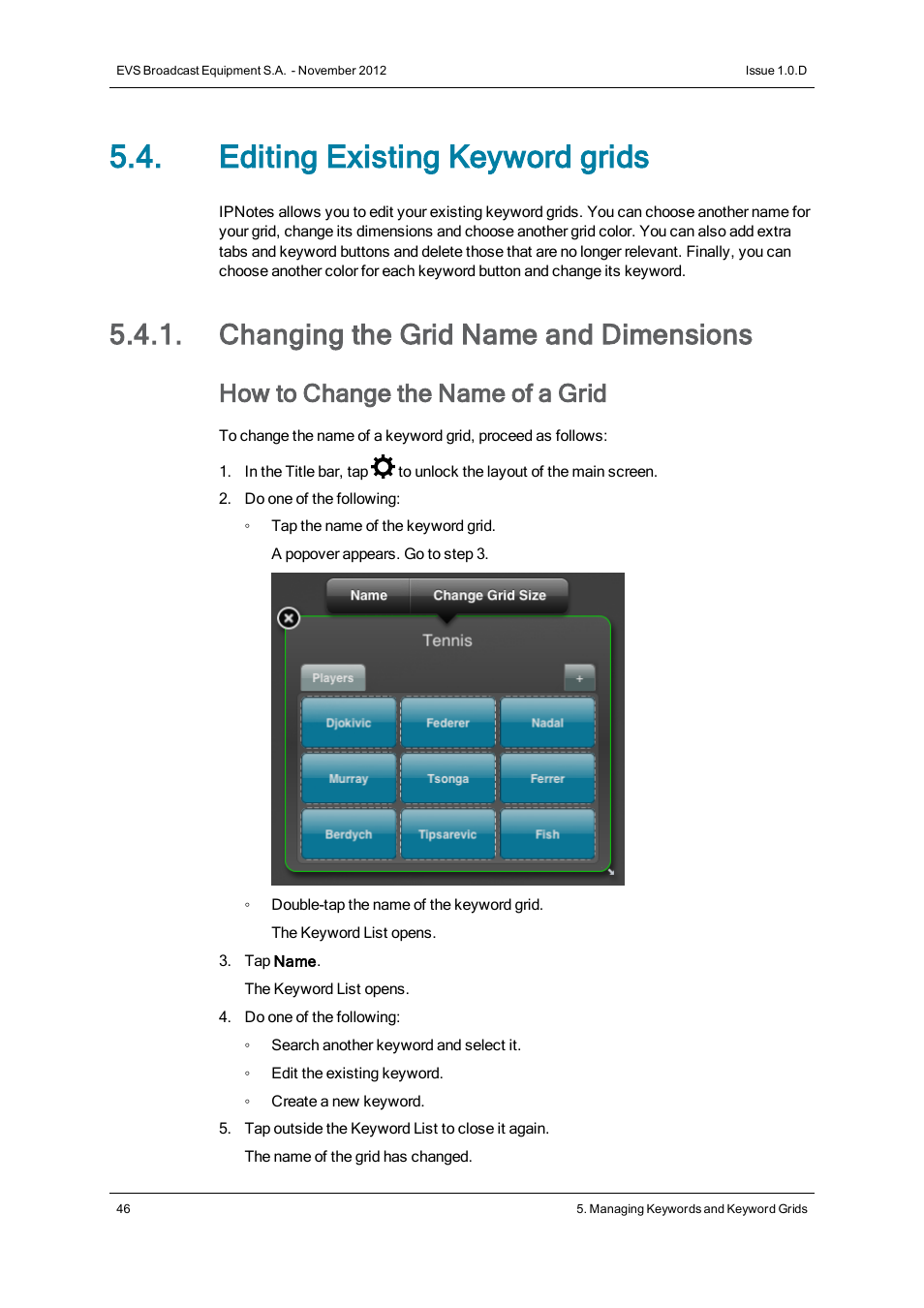 Editing existing keyword grids, Changing the grid name and dimensions, How to change the name of a grid | EVS IPNotes Version 1.0 - November 2012 User Manual User Manual | Page 51 / 70