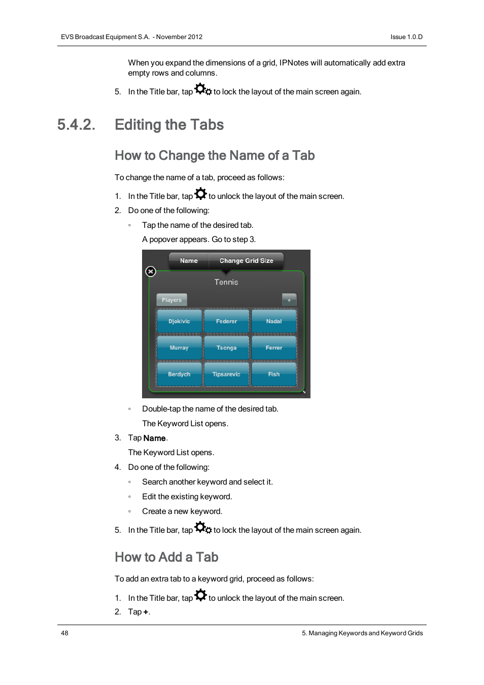 Editing the tabs, How to change the name of a tab, How to add a tab | EVS IPNotes Version 1.0 - November 2012 User Manual User Manual | Page 53 / 70