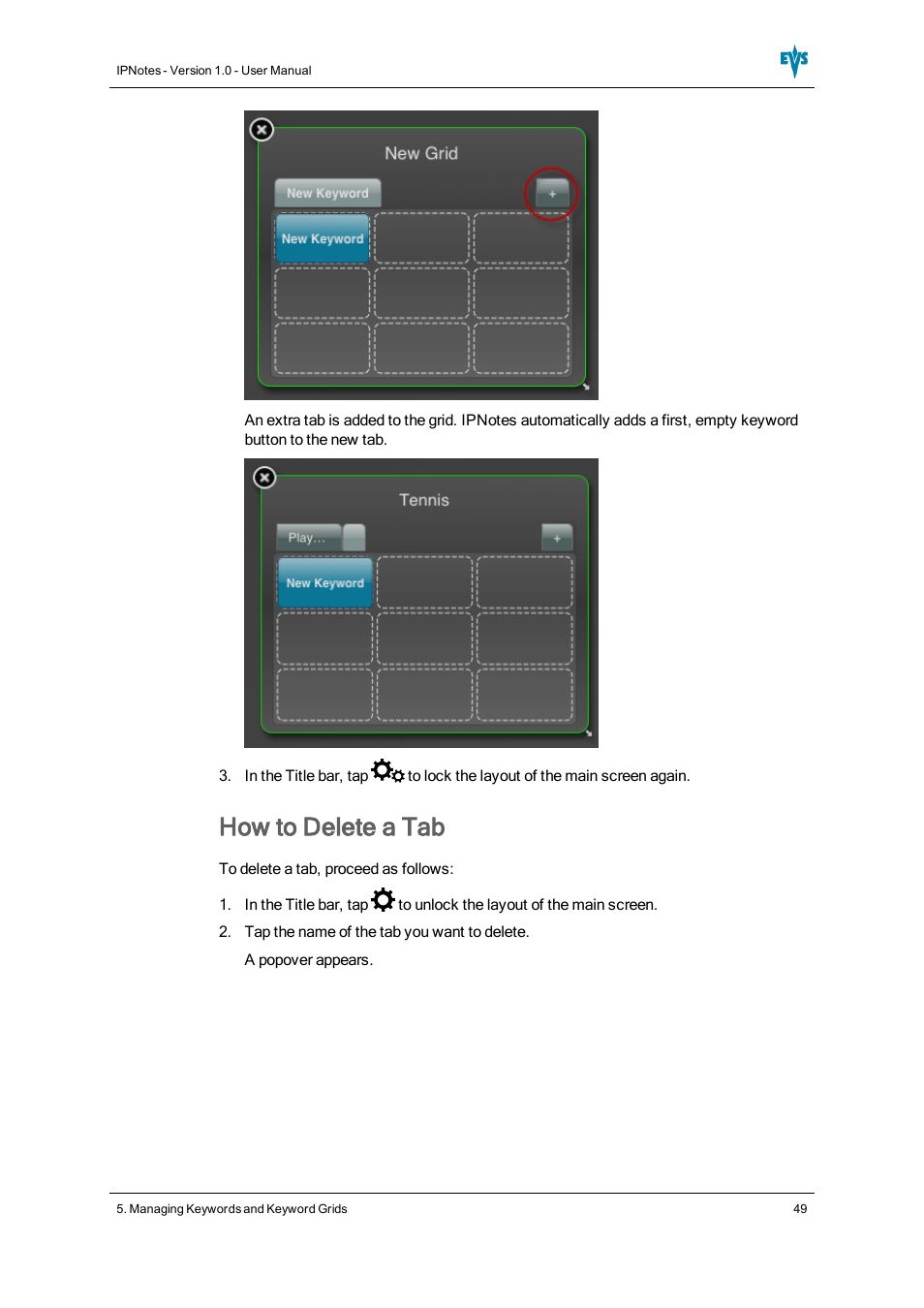 How to delete a tab | EVS IPNotes Version 1.0 - November 2012 User Manual User Manual | Page 54 / 70