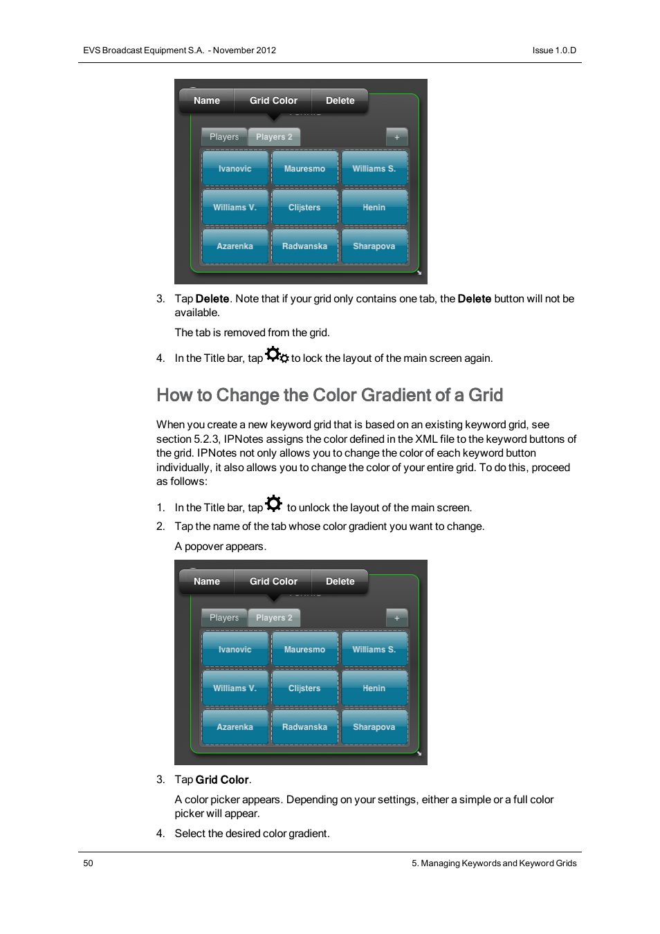 How to change the color gradient of a grid | EVS IPNotes Version 1.0 - November 2012 User Manual User Manual | Page 55 / 70
