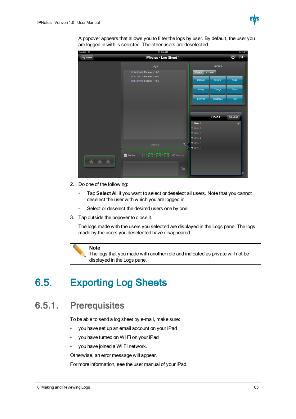 Exporting log sheets, Prerequisites | EVS IPNotes Version 1.0 - November 2012 User Manual User Manual | Page 68 / 70
