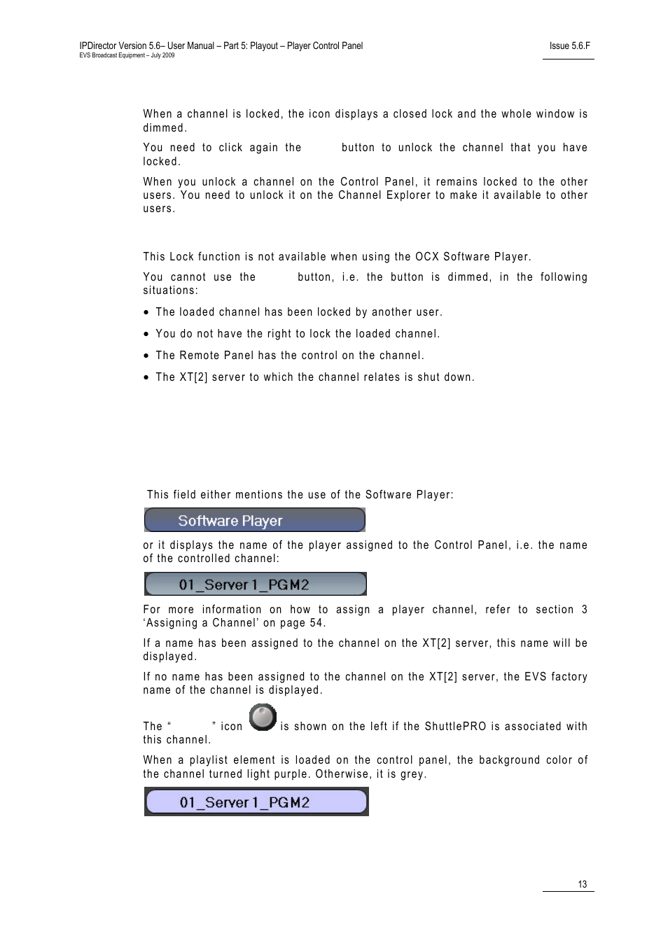 Activation and deactivation, Limitations, 2 channel field | Purpose, Channel field, Hannel, Ield | EVS IPDirector Version 5.6 - May 2009 Part 5 User's Manual User Manual | Page 24 / 103