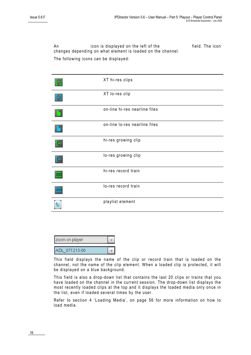 4 element type icon, 5 loaded media field, Element type icon | Loaded media field, Lement, Oaded, Edia, Ield | EVS IPDirector Version 5.6 - May 2009 Part 5 User's Manual User Manual | Page 27 / 103
