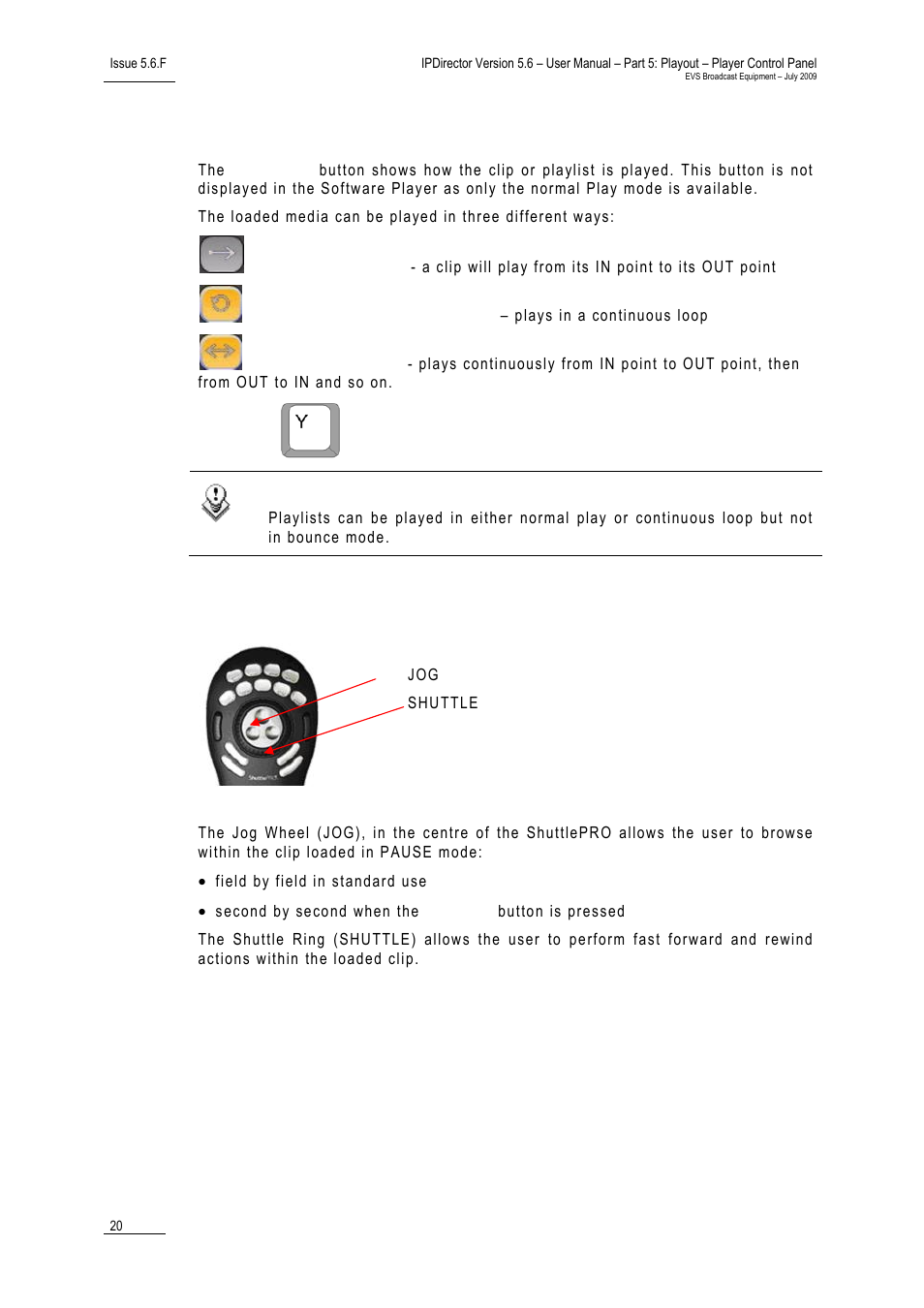 4 play mode button, Play mode button, Browsing within video material with the shuttlepro | Utton, Rowsing within, Ideo, Aterial with the, Huttle | EVS IPDirector Version 5.6 - May 2009 Part 5 User's Manual User Manual | Page 31 / 103