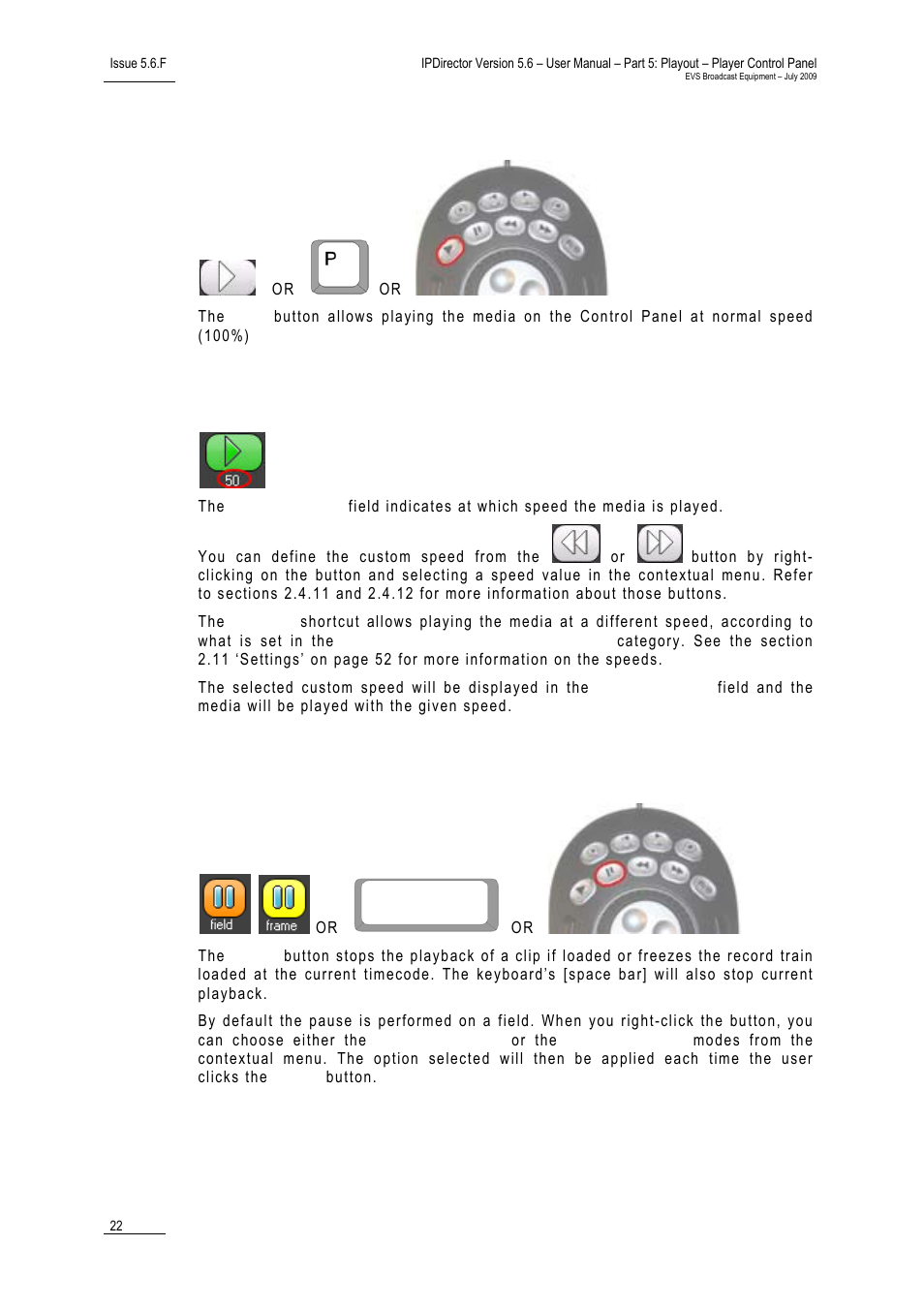 8 play button, 9 custom speed field, 10 pause button | Play button, Custom speed field, Pause button, 10 p | EVS IPDirector Version 5.6 - May 2009 Part 5 User's Manual User Manual | Page 33 / 103