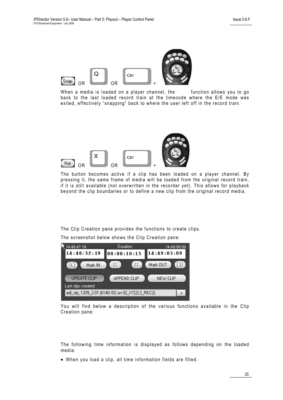 15 snap button, 16 ret button, 5 clip creation pane | 1 time information, Cp_clipcreationarea, Snap button, Ret button, Clip creation pane, Time information, 5 ‘clip creation pane | EVS IPDirector Version 5.6 - May 2009 Part 5 User's Manual User Manual | Page 36 / 103