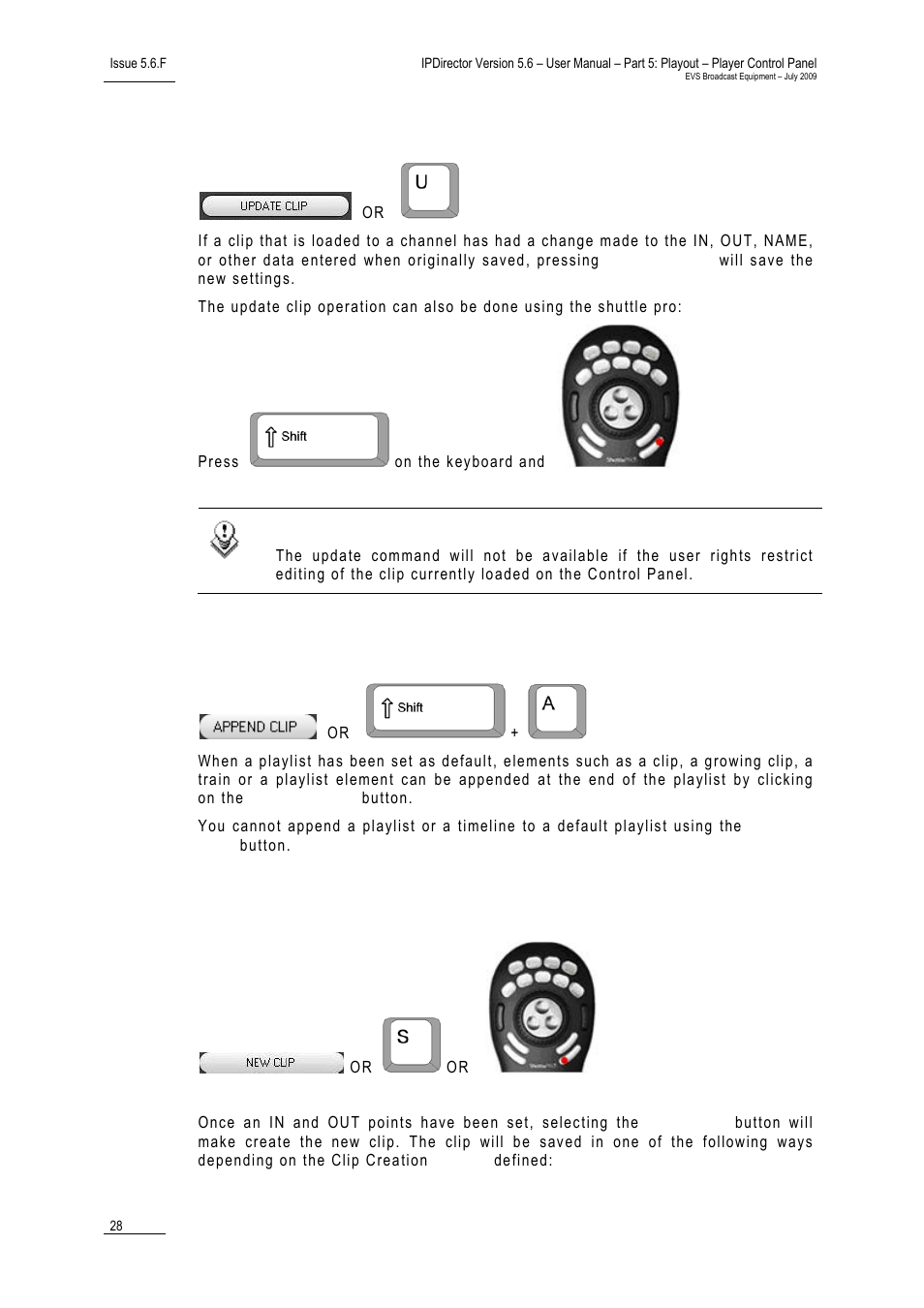 8 update clip button, 9 append clip button, 10 new clip button | Update clip button, Append clip button, New clip button, 10 n | EVS IPDirector Version 5.6 - May 2009 Part 5 User's Manual User Manual | Page 39 / 103