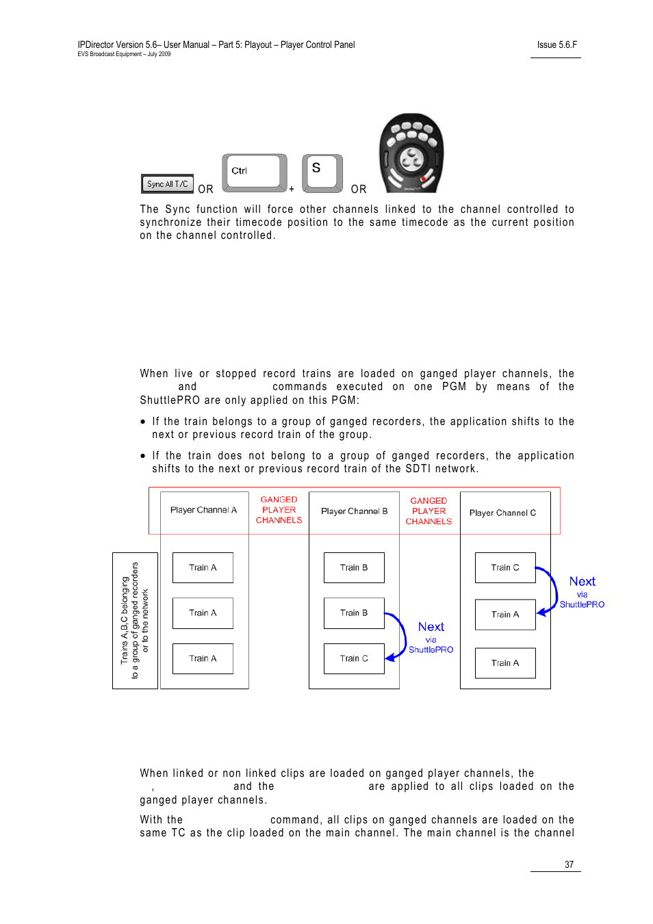 2 sync function, Trains, Clips | Go to in/out and sync all t/c, Sync function | EVS IPDirector Version 5.6 - May 2009 Part 5 User's Manual User Manual | Page 48 / 103