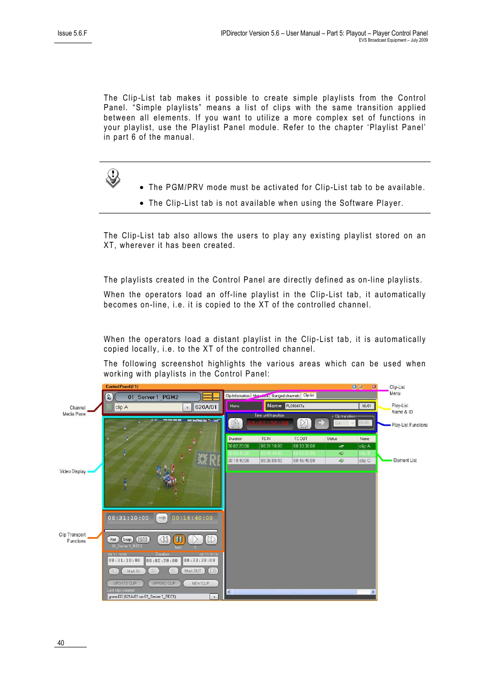 9 clip-list tab, Off-line and on-line playlists, Distant and local playlists | Cp_cilplisttab, Clip-list tab | EVS IPDirector Version 5.6 - May 2009 Part 5 User's Manual User Manual | Page 51 / 103