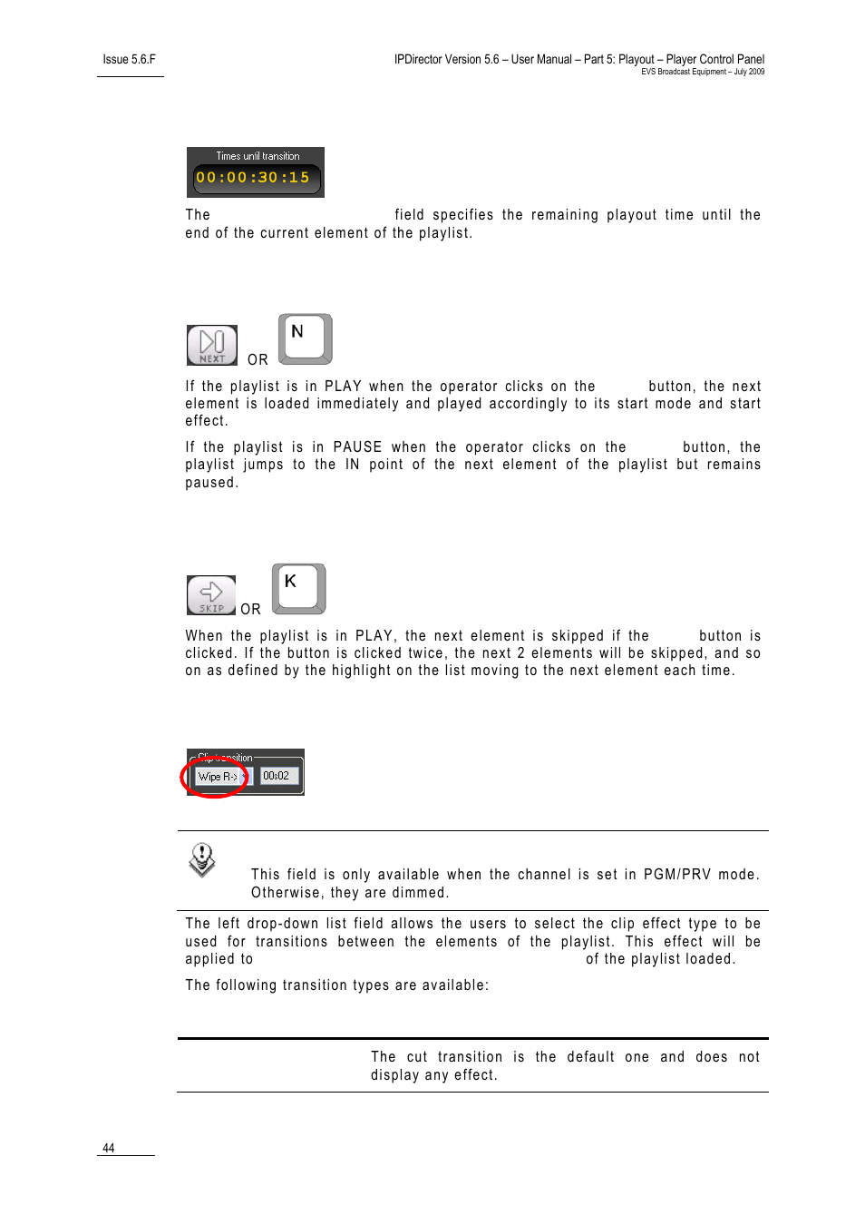 Times until transition, Next, Skip | Clip transition – transition type | EVS IPDirector Version 5.6 - May 2009 Part 5 User's Manual User Manual | Page 55 / 103