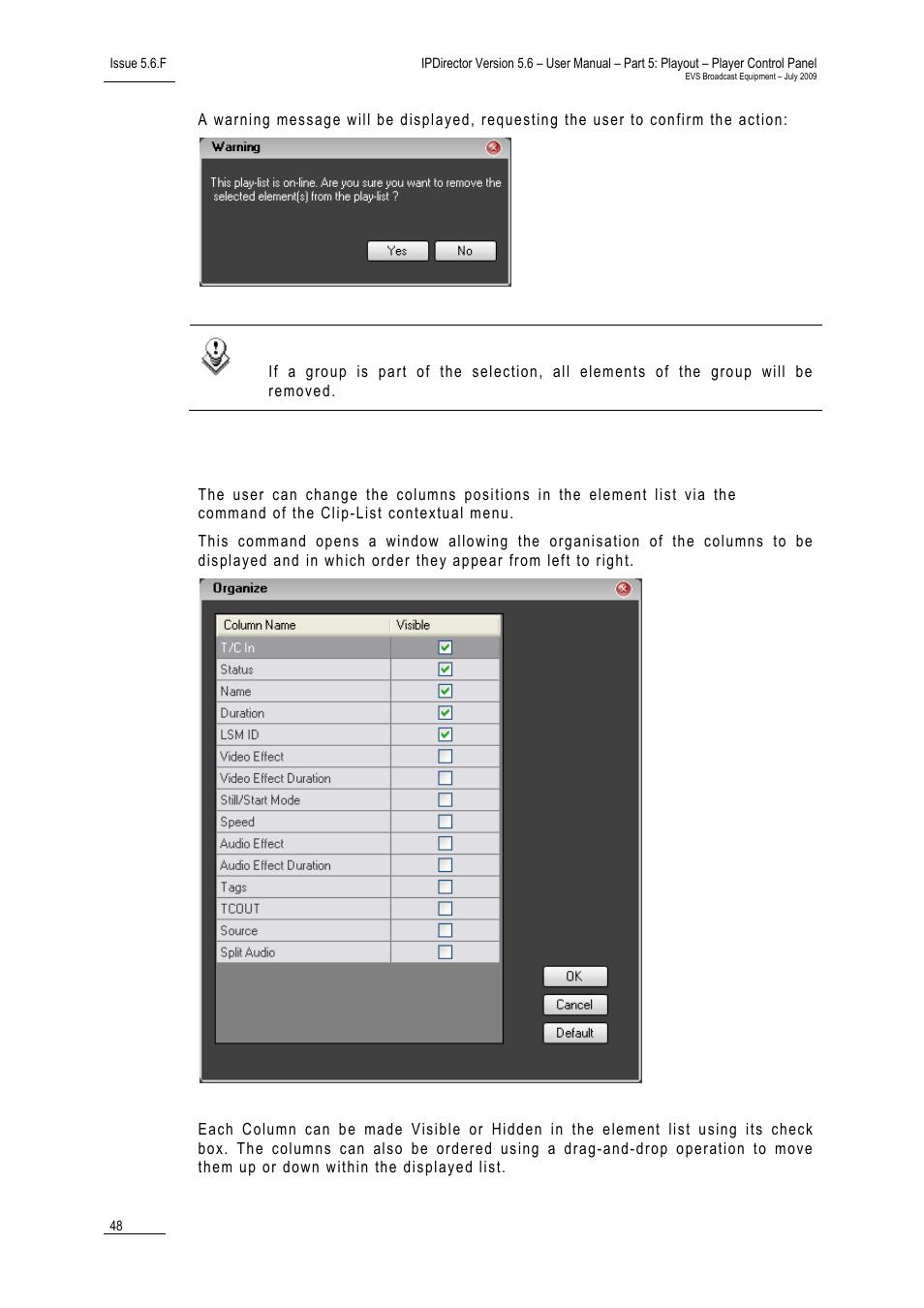 Organizing the columns in the element list, Cp_organizingcolumnsinelementlist | EVS IPDirector Version 5.6 - May 2009 Part 5 User's Manual User Manual | Page 59 / 103