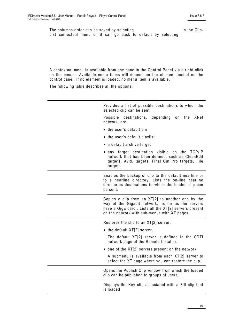 10 contextual menu, Contextual menu | EVS IPDirector Version 5.6 - May 2009 Part 5 User's Manual User Manual | Page 60 / 103