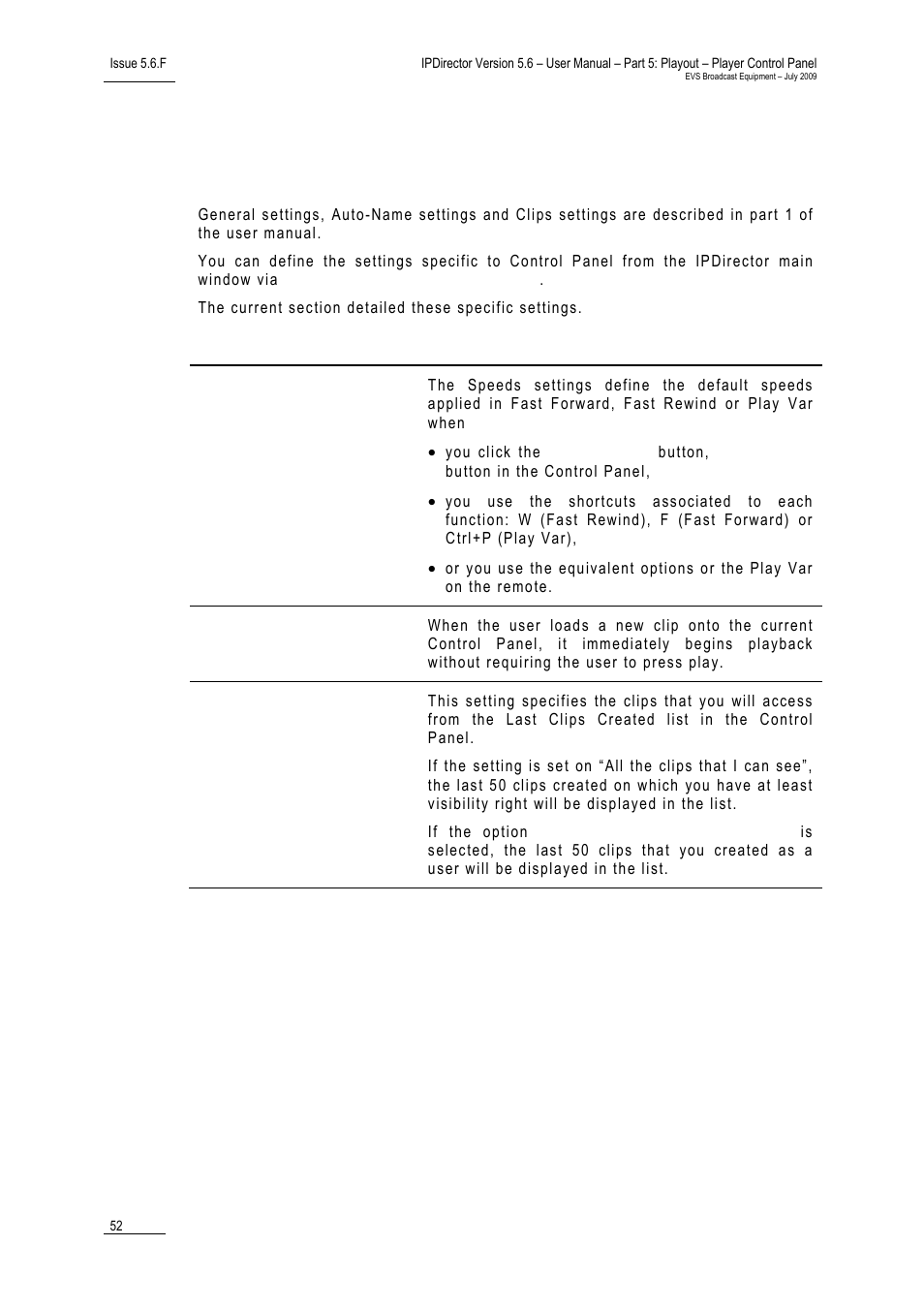 11 settings, Cp_settings, Settings | 11 ‘settings, 52 f, 52 fo | EVS IPDirector Version 5.6 - May 2009 Part 5 User's Manual User Manual | Page 63 / 103