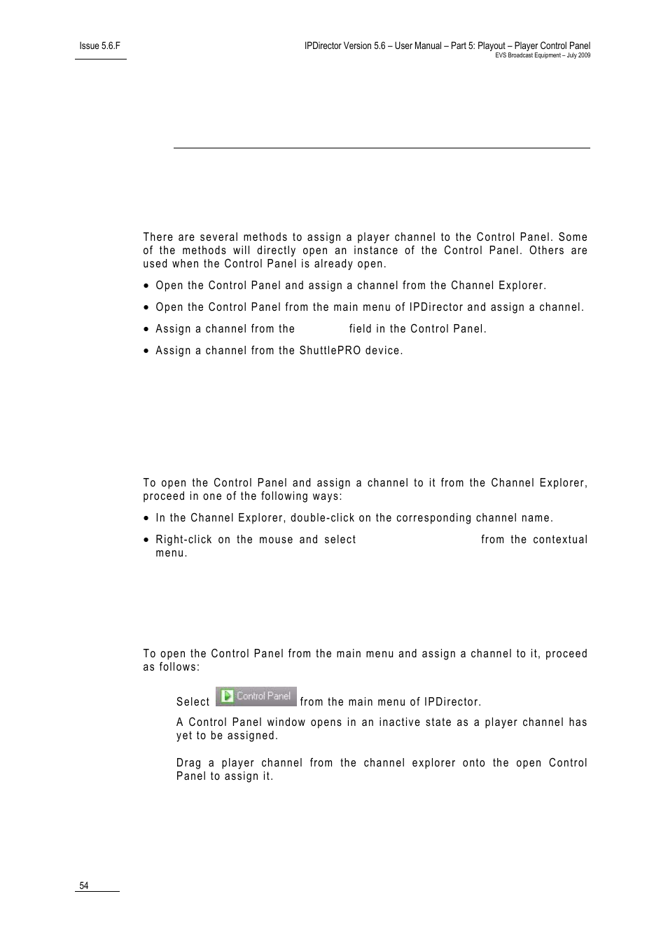 Assigning a channel, 1 introduction, 2 assigning a channel | Cp_assigningchannel, Introduction, How to assign a channel from the channel explorer | EVS IPDirector Version 5.6 - May 2009 Part 5 User's Manual User Manual | Page 65 / 103