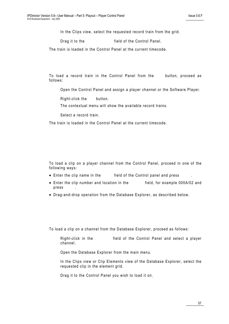 3 how to load a train from the e/e button, 2 loading a clip in the control panel, How to load a train from the e/e button | Loading a clip in the control panel | EVS IPDirector Version 5.6 - May 2009 Part 5 User's Manual User Manual | Page 68 / 103