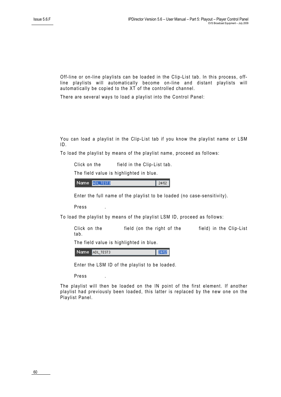 4 loading a playlist in the clip-list tab, Cp_howtoloadpl, Loading a playlist in the clip-list tab | Ow to, Oad a, Laylist via the, Laylist, Ame or | EVS IPDirector Version 5.6 - May 2009 Part 5 User's Manual User Manual | Page 71 / 103