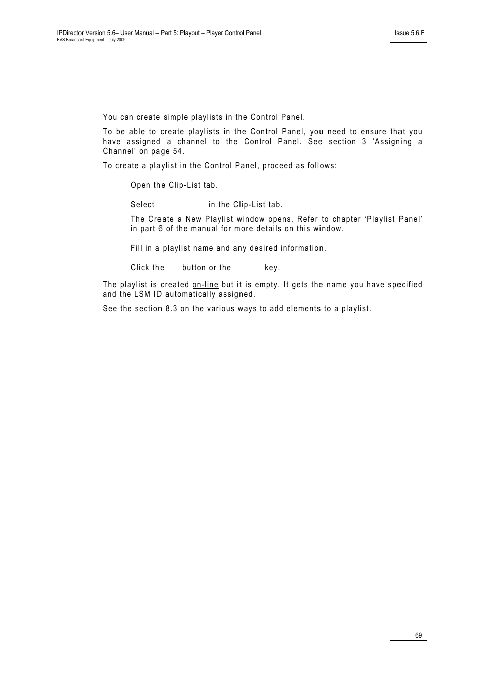3 how to create a playlist in the control panel, Cp_howcreatepl, How to create a playlist in the control panel | EVS IPDirector Version 5.6 - May 2009 Part 5 User's Manual User Manual | Page 80 / 103