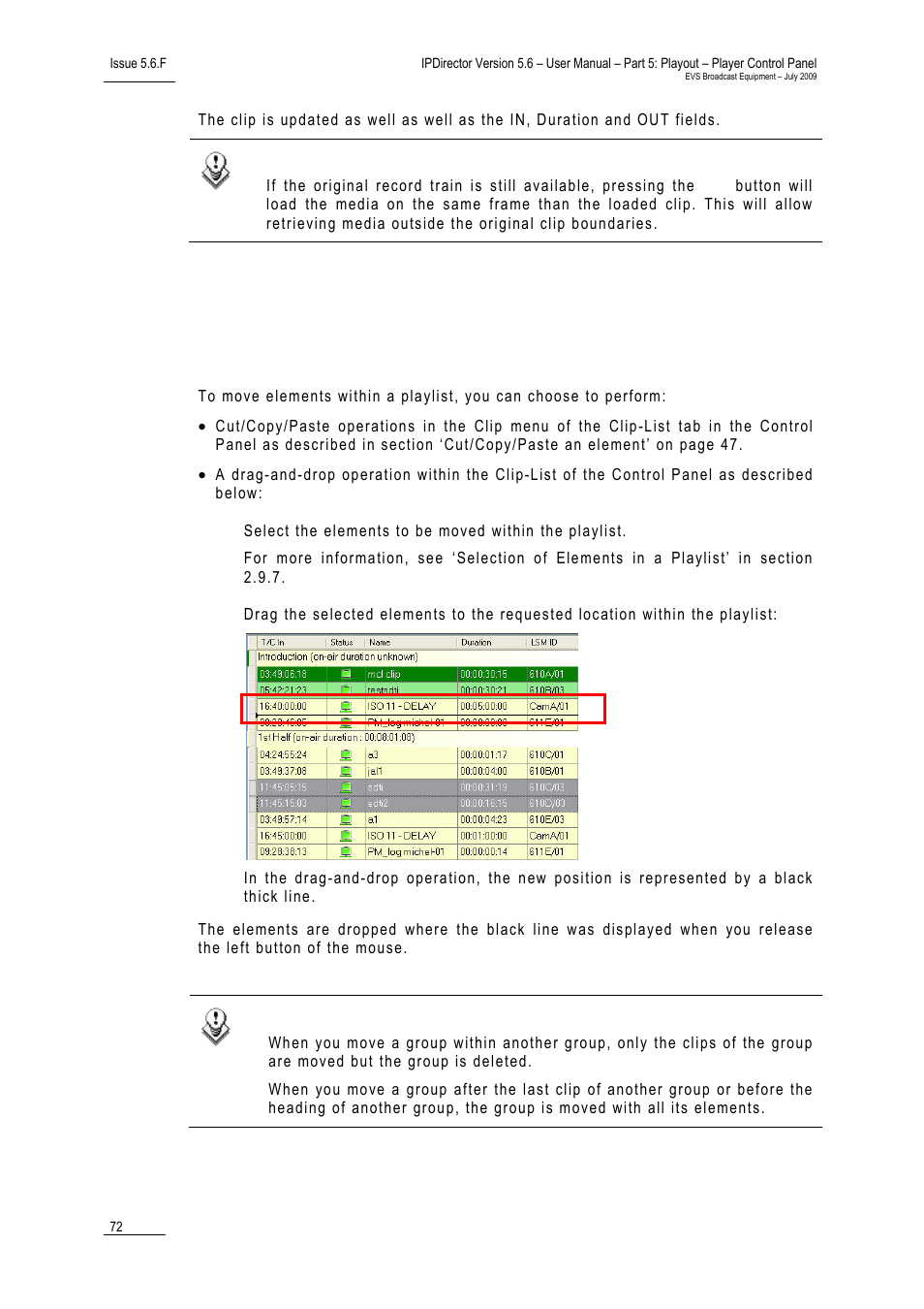 2 how to move elements within a playlist, How to move elements within a playlist | EVS IPDirector Version 5.6 - May 2009 Part 5 User's Manual User Manual | Page 83 / 103