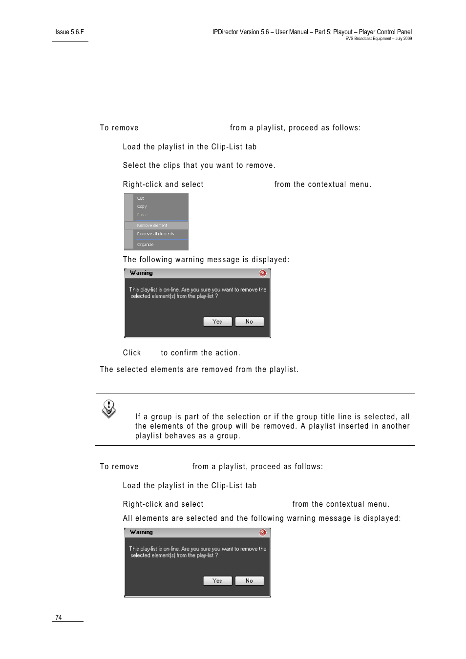 4 how to remove elements from a playlist, How to remove elements from a playlist | EVS IPDirector Version 5.6 - May 2009 Part 5 User's Manual User Manual | Page 85 / 103