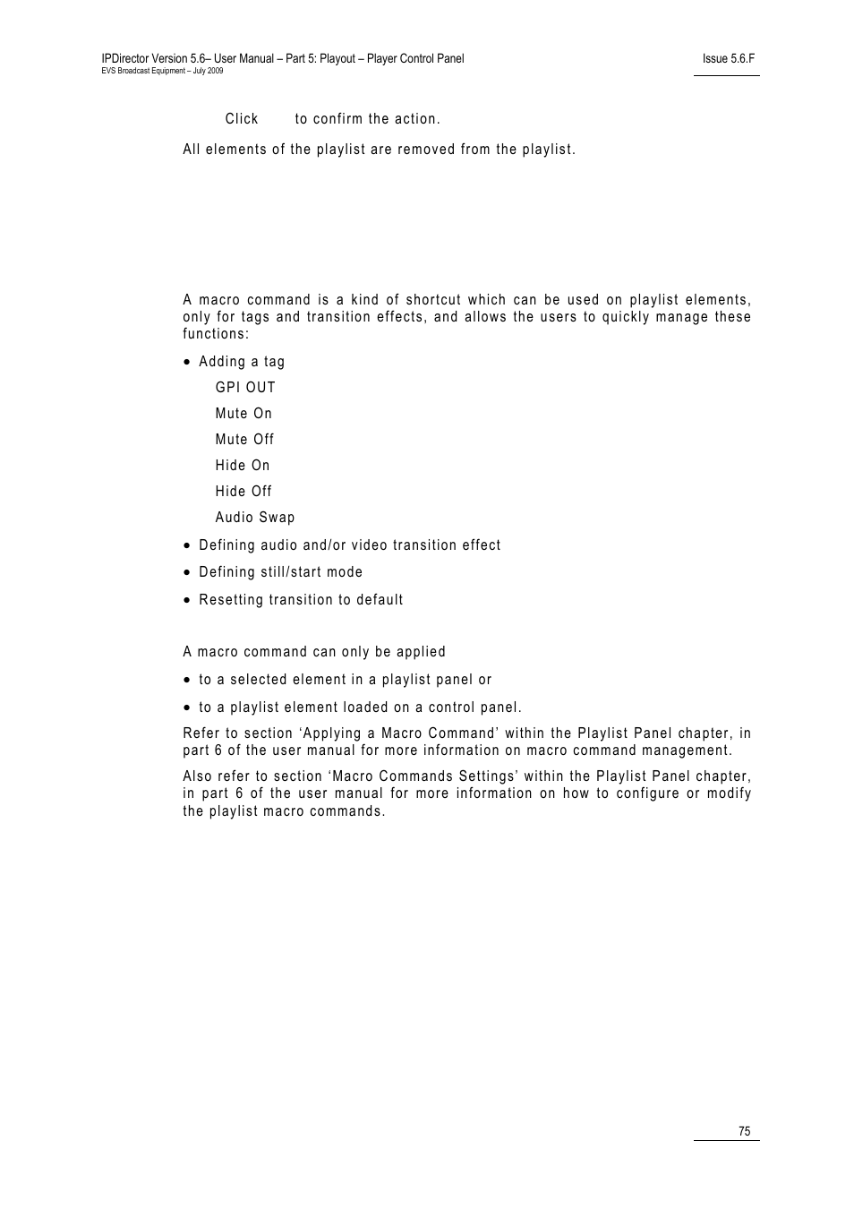 5 applying a macro command on a playlist element, Applying a macro command on a playlist element | EVS IPDirector Version 5.6 - May 2009 Part 5 User's Manual User Manual | Page 86 / 103