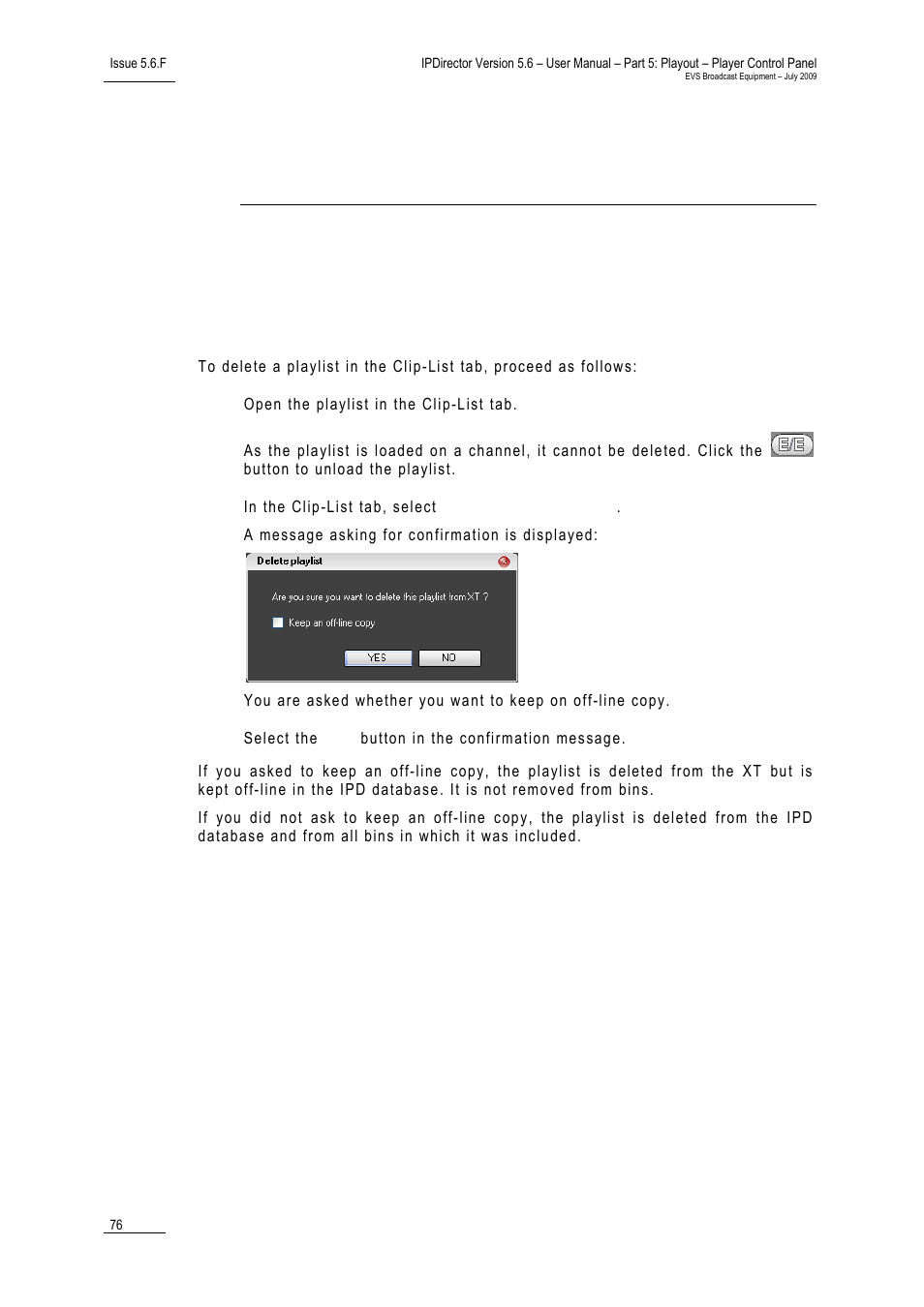 Deleting media, 1 how to delete a playlist in the clip-list tab, Cp_howtodeletepl | How to delete a playlist in the clip-list tab, 1 “how to delete a playlist in the clip-list tab | EVS IPDirector Version 5.6 - May 2009 Part 5 User's Manual User Manual | Page 87 / 103