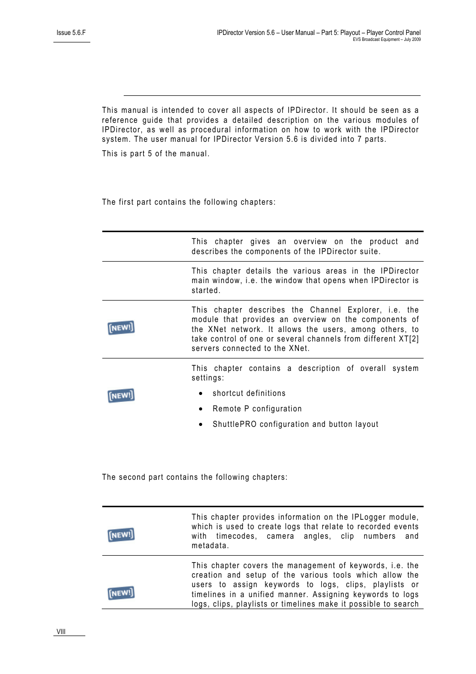 Part 1: general workspace, Part 2: logging, About this manual | EVS IPDirector Version 5.6 - May 2009 Part 5 User's Manual User Manual | Page 9 / 103