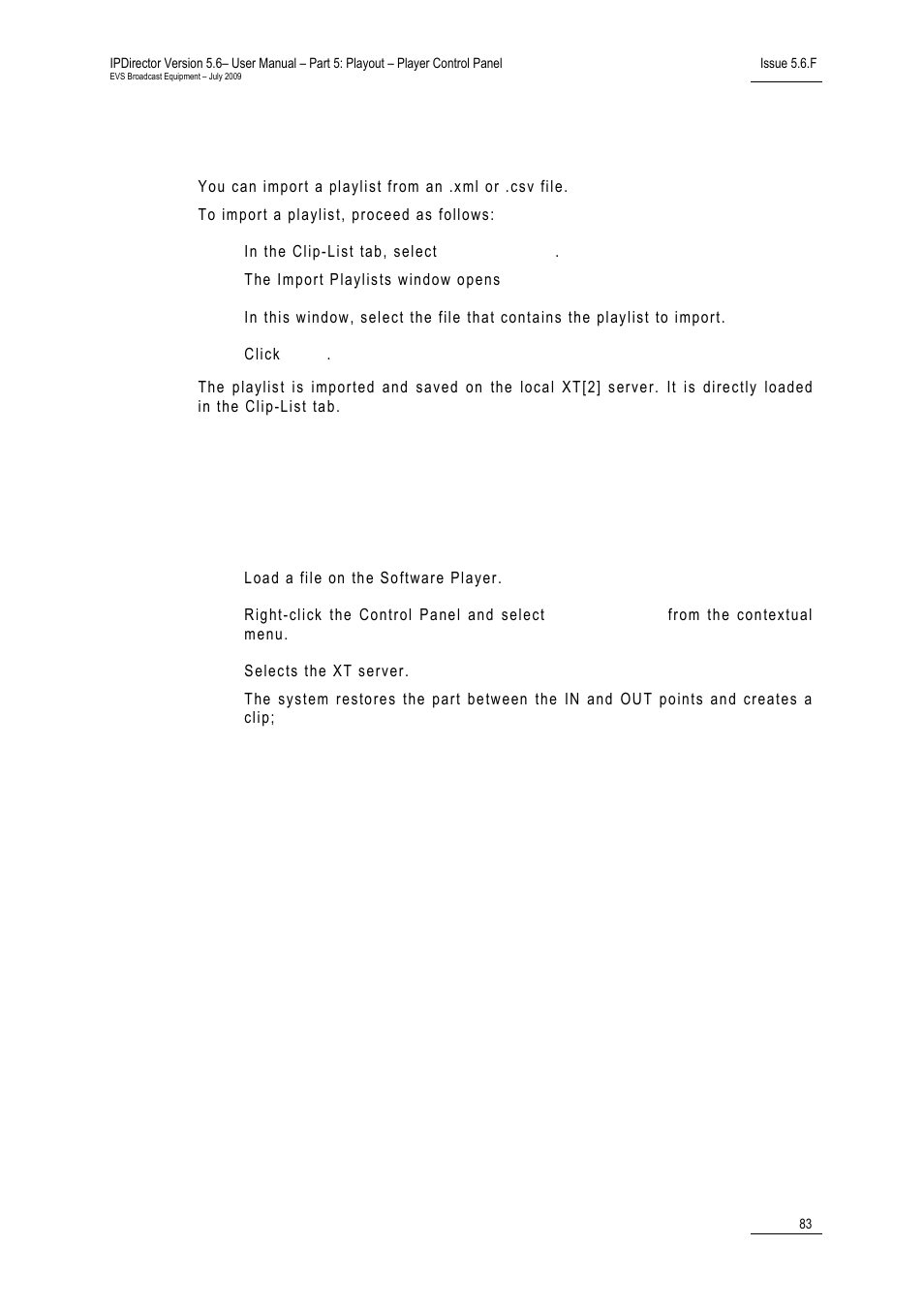 7 how to import a playlist, 8 how to restore a file to an xt server, Cp_importpl | How to import a playlist, How to restore a file to an xt server, Issue 5.6.f, Ipdirec | EVS IPDirector Version 5.6 - May 2009 Part 5 User's Manual User Manual | Page 94 / 103