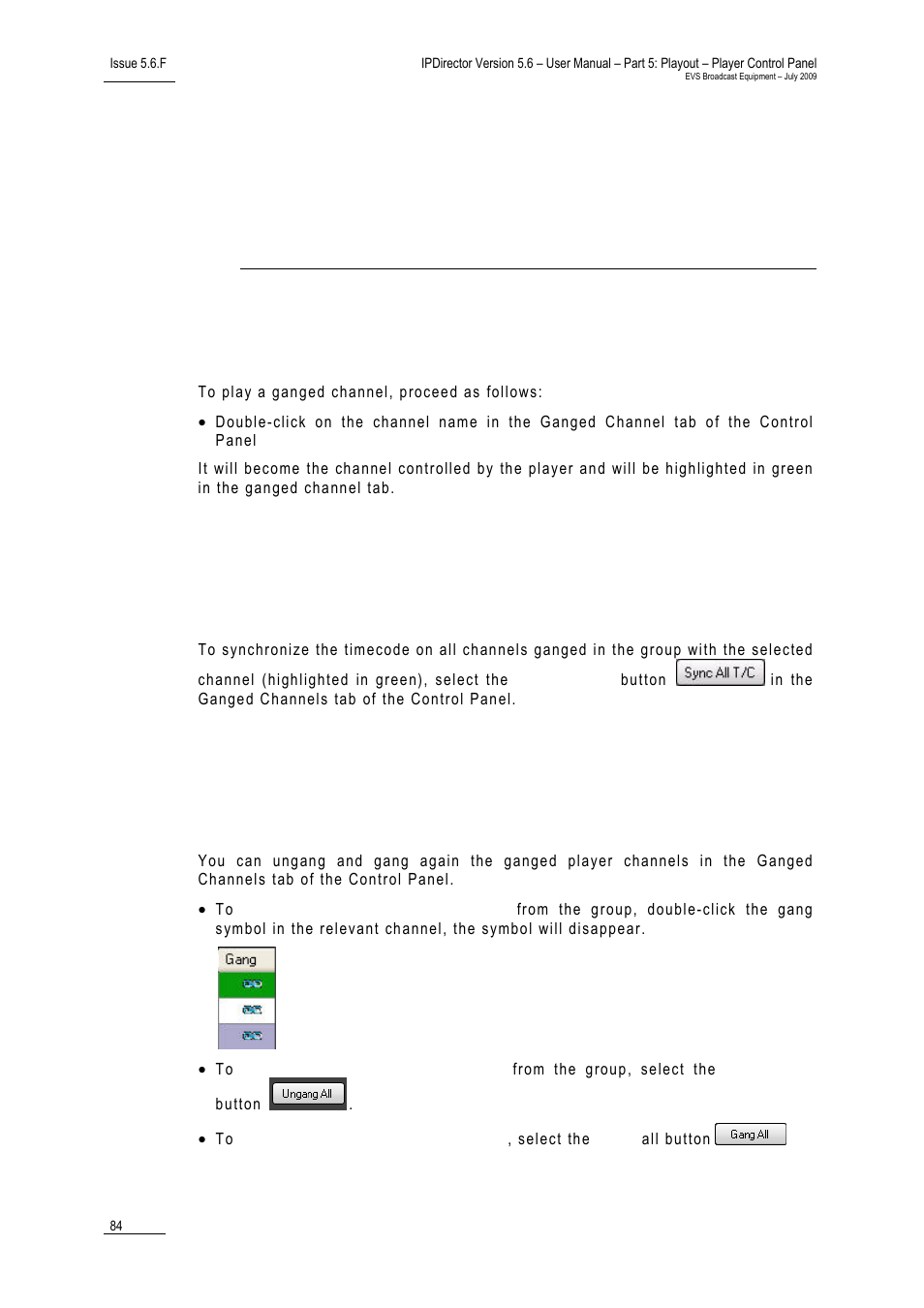 Using ganged channels, 1 how to play a ganged channel, Cp_howtoplaygangedchannel | Cp_howtosynchronizetcongangedchannels, Cp_howtotemporarilyungangchannels, How to play a ganged channel | EVS IPDirector Version 5.6 - May 2009 Part 5 User's Manual User Manual | Page 95 / 103