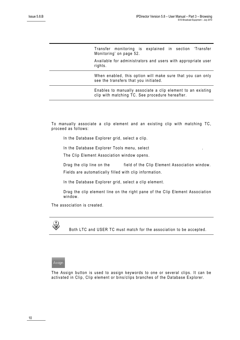 6 assign button, Assign button, Ssign | Utton | EVS IPDirector Version 5.8 - July 2010 Part 3 User's Manual User Manual | Page 21 / 137
