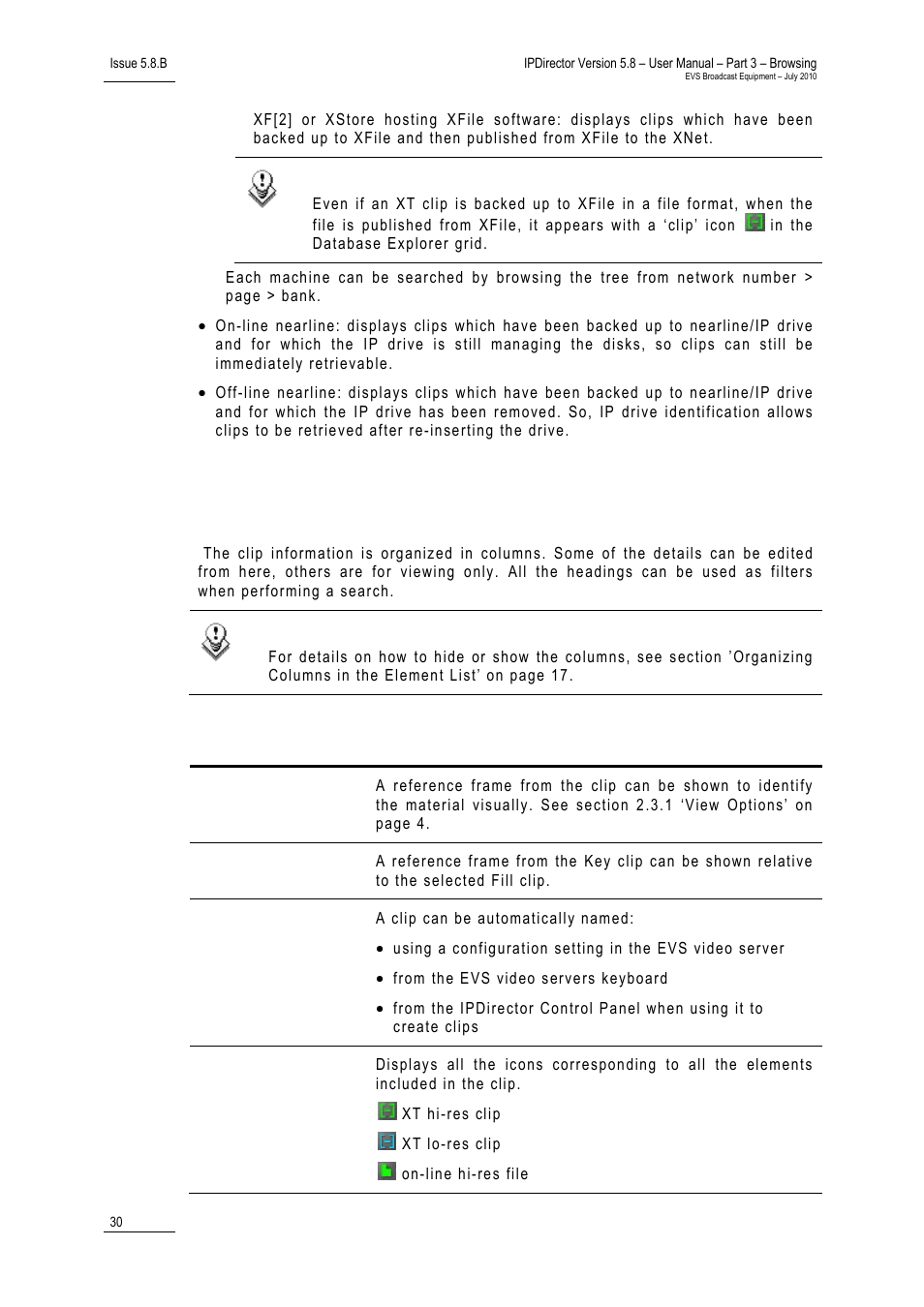 5 clip data columns, Clip data columns | EVS IPDirector Version 5.8 - July 2010 Part 3 User's Manual User Manual | Page 41 / 137