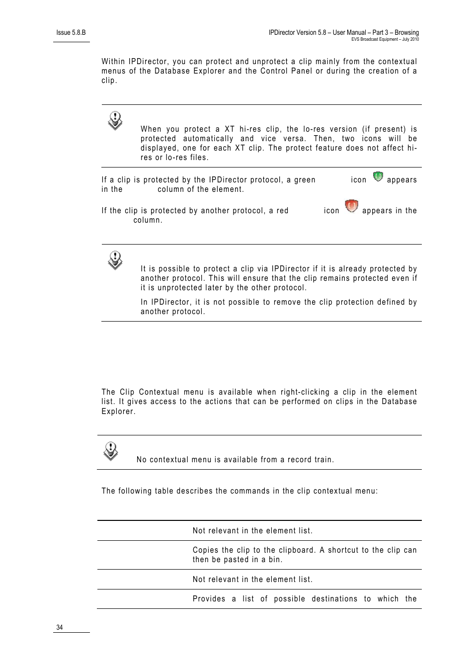 6 clip contextual menu, Clip contextual menu | EVS IPDirector Version 5.8 - July 2010 Part 3 User's Manual User Manual | Page 45 / 137