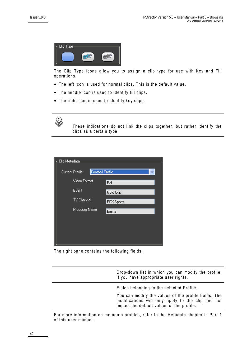 Clip type, Metadata fields | EVS IPDirector Version 5.8 - July 2010 Part 3 User's Manual User Manual | Page 53 / 137