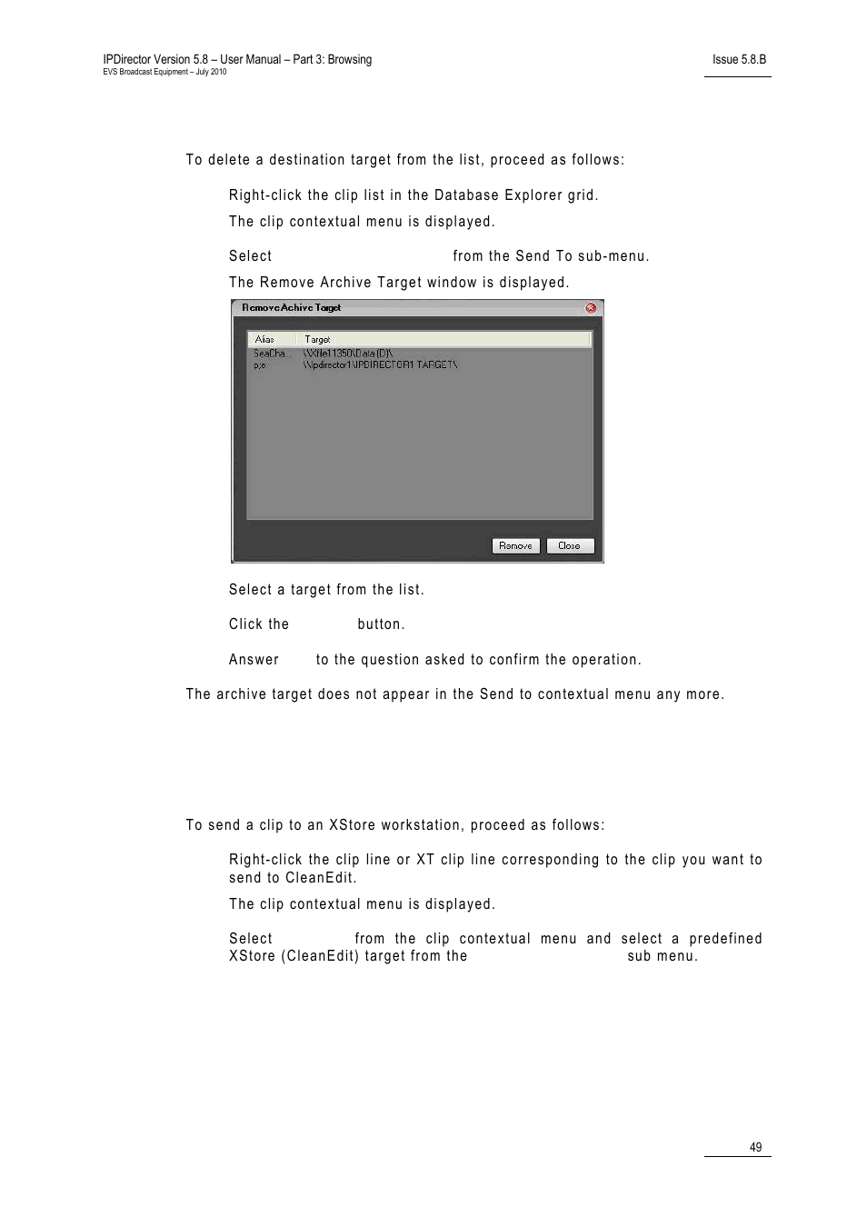 5 how to delete a destination target, How to delete a destination target | EVS IPDirector Version 5.8 - July 2010 Part 3 User's Manual User Manual | Page 60 / 137