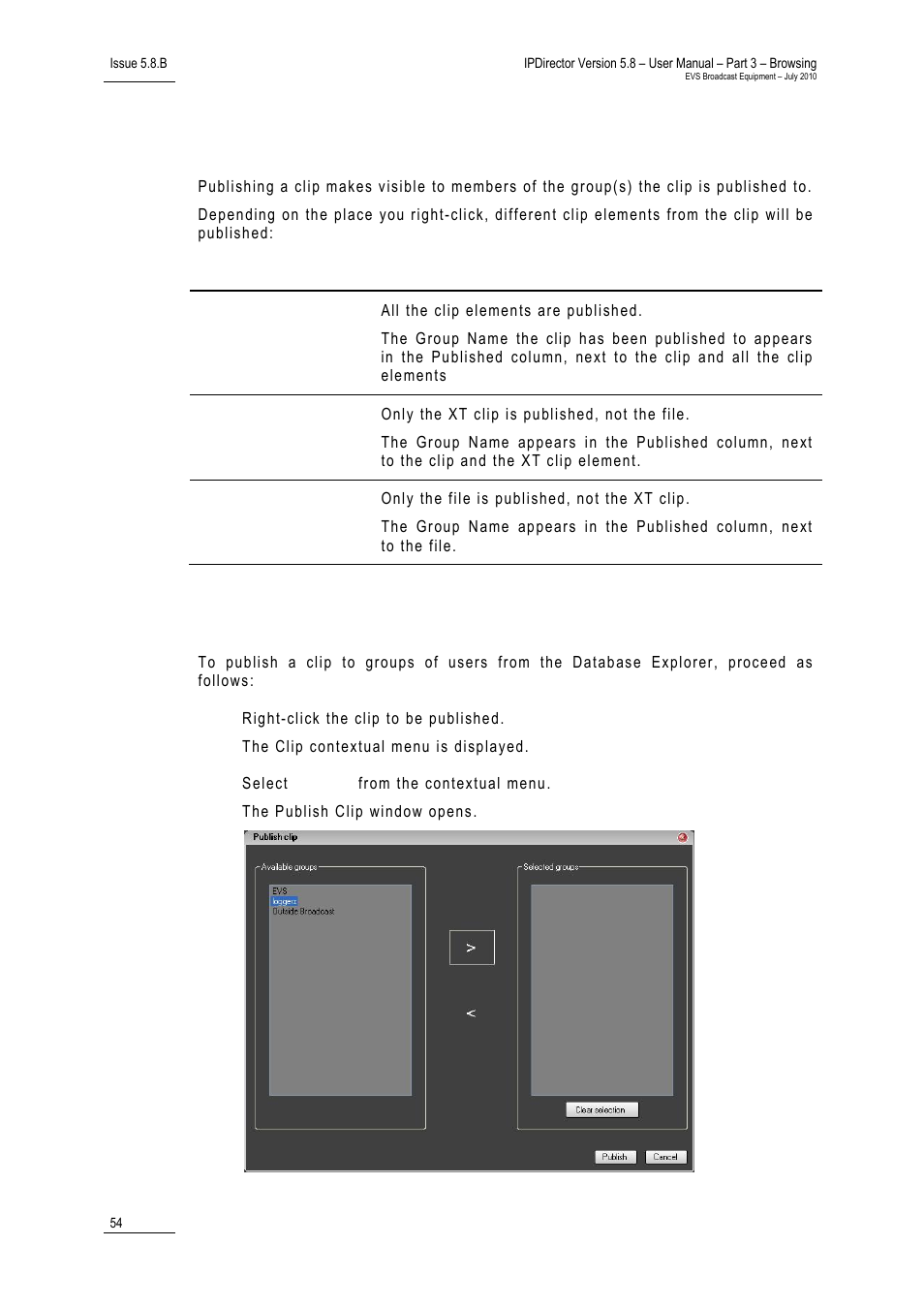 12 publishing a clip, 1 how to publish a clip, Publishing a clip | How to publish a clip, 12 ‘publishing a clip, Ow to, Ublish a | EVS IPDirector Version 5.8 - July 2010 Part 3 User's Manual User Manual | Page 65 / 137