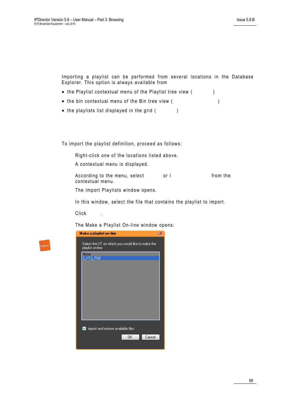7 playlist imports, 1 import options, 2 how to import a playlist | Playlist imports, Import options, How to import a playlist, 7 du, Mport, Ptions, Ow to | EVS IPDirector Version 5.8 - July 2010 Part 3 User's Manual User Manual | Page 80 / 137
