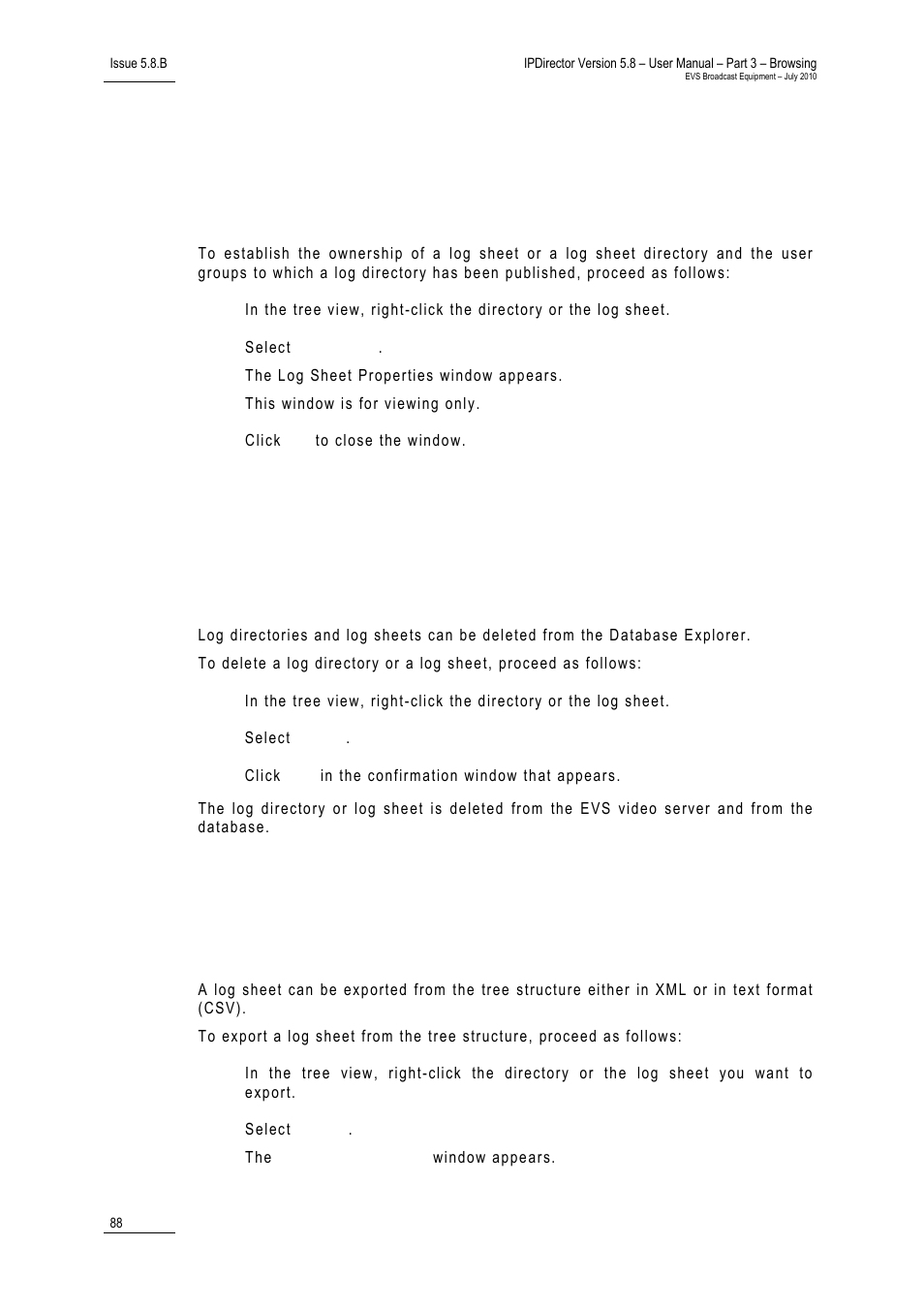8 how to delete a log directory or a log sheet, 9 how to export a log sheet from the tree, How to delete a log directory or a log sheet | How to export a log sheet from the tree | EVS IPDirector Version 5.8 - July 2010 Part 3 User's Manual User Manual | Page 99 / 137