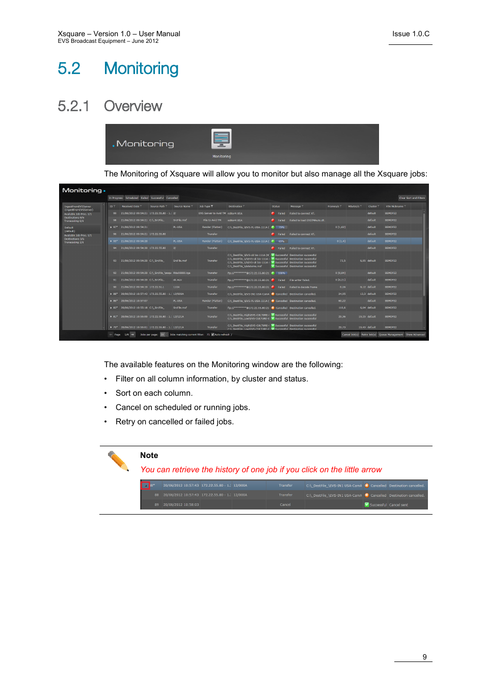 2 monitoring, 1 overview, Overview | EVS Xsquare Version 1.0 - July 2012 User Manual User Manual | Page 15 / 30