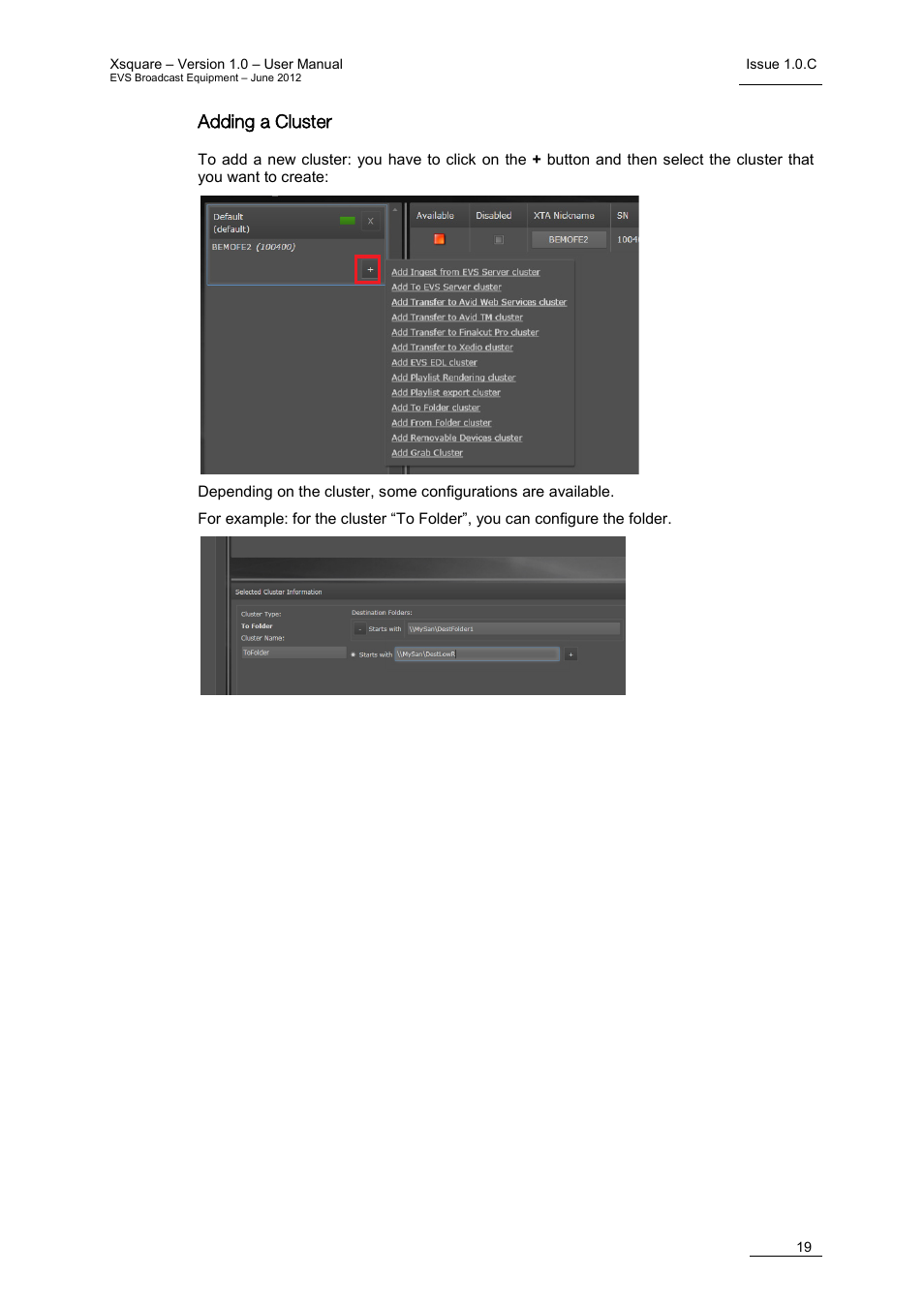 Adding a cluster | EVS Xsquare Version 1.0 - July 2012 User Manual User Manual | Page 25 / 30