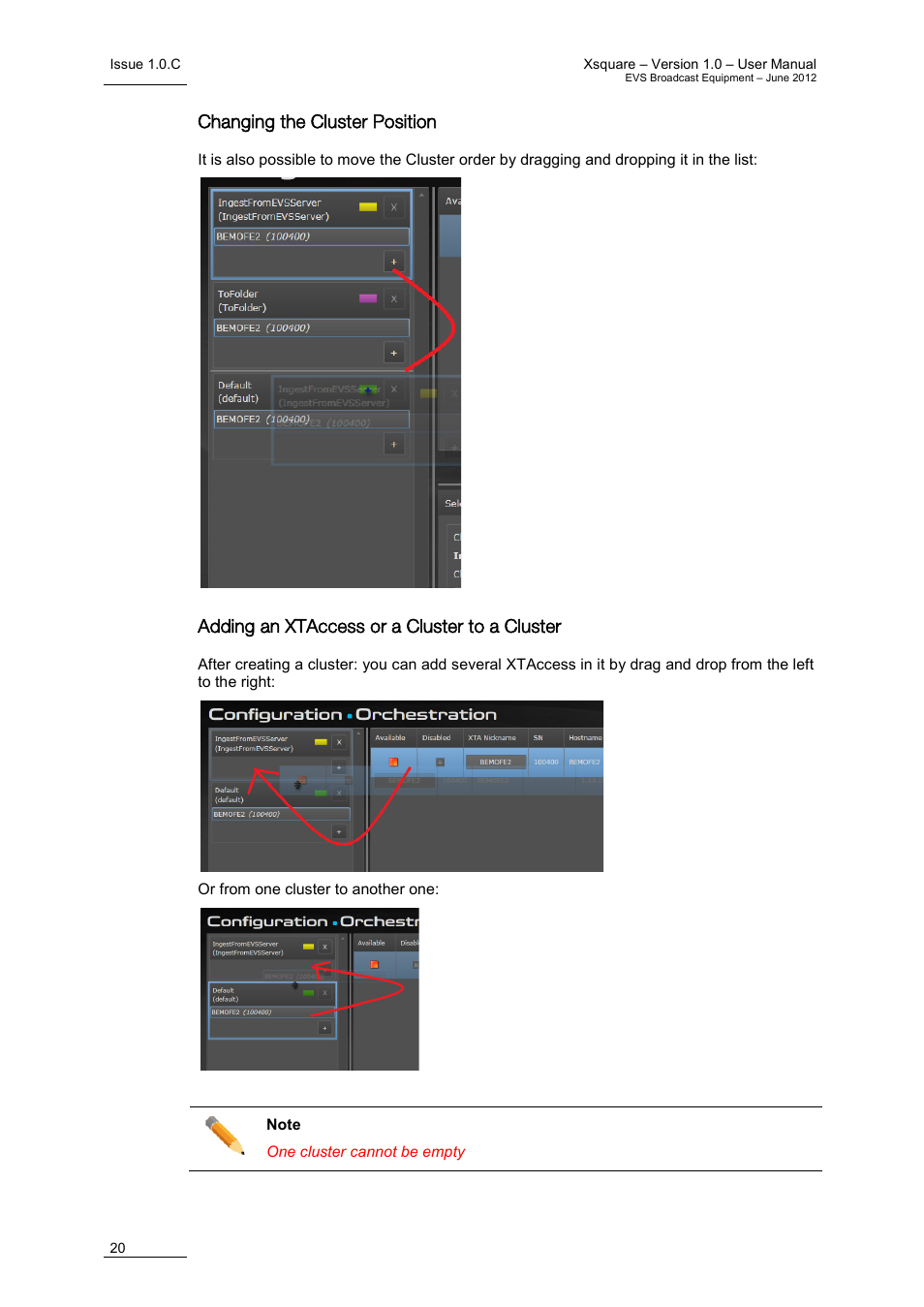 Changing the cluster position, Adding an xtaccess or a cluster to a cluster | EVS Xsquare Version 1.0 - July 2012 User Manual User Manual | Page 26 / 30