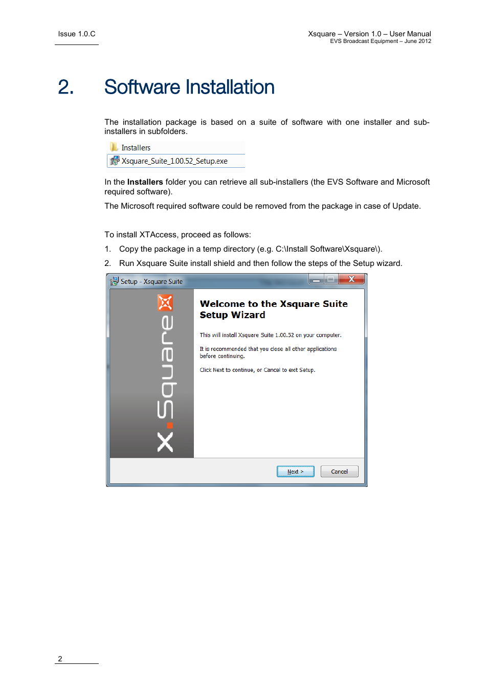 Software installation, Oftware, Nstallation | EVS Xsquare Version 1.0 - July 2012 User Manual User Manual | Page 8 / 30