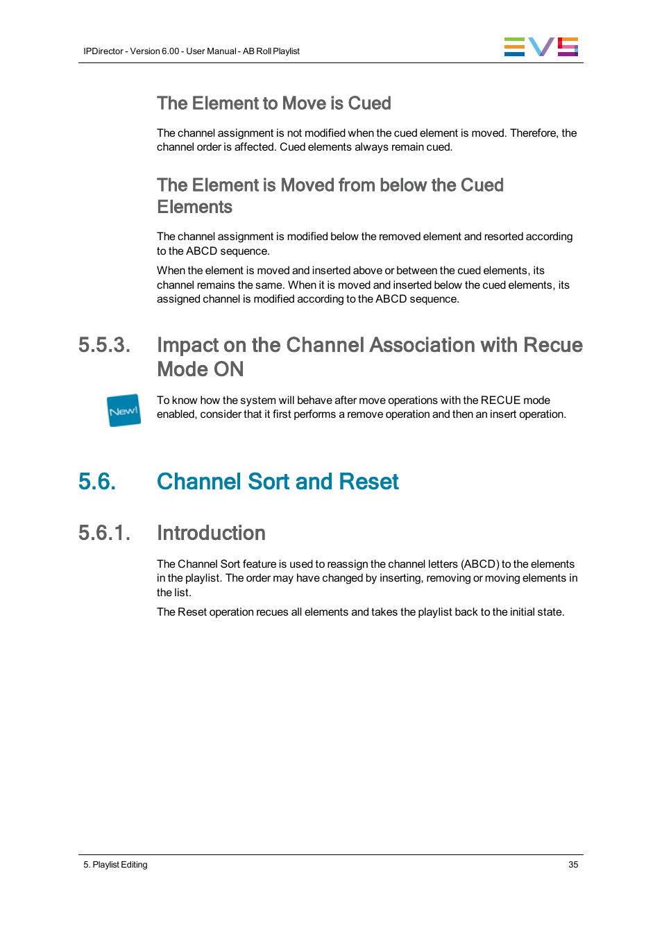 Channel sort and reset, Introduction, The element to move is cued | The element is moved from below the cued elements | EVS IPDirector Version 6.0 - November 2012 Part 7 User's Manual User Manual | Page 43 / 52